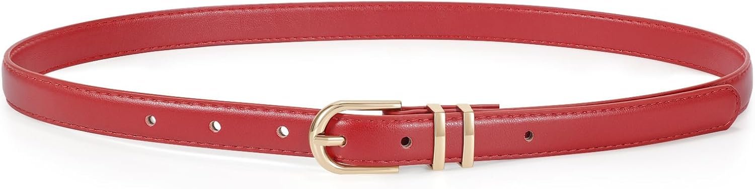 JASGOOD Womens Skinny Leather Belt Ladies Thin Faux Leather Belt with Gold/Silver Buckle for Jeans Dress Pants