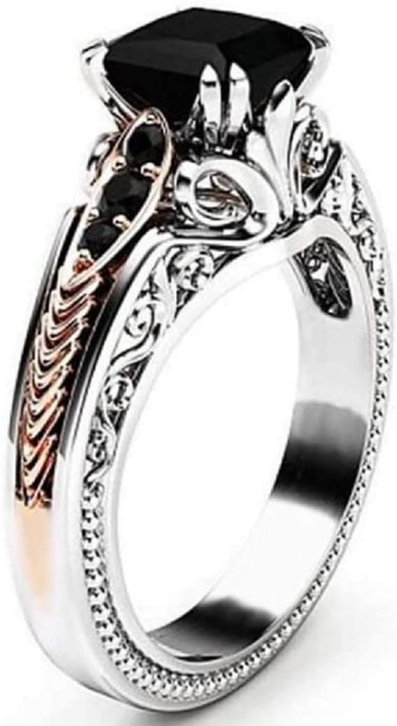 Eternal 925 Sterling Silver Black Tourmaline Ring cocktail ring square cut diamond ring women’s Retro diamond ring Size 6-10