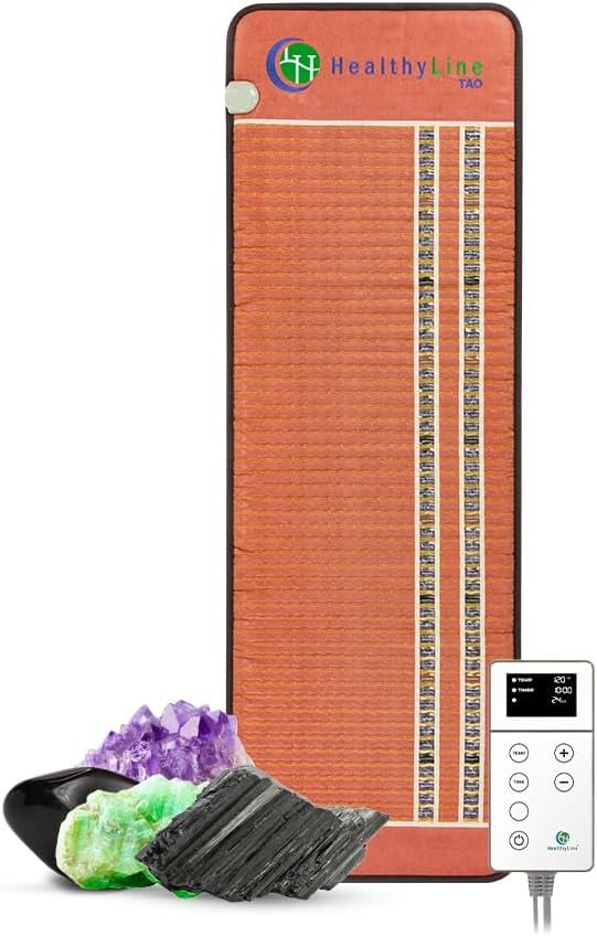 РЕМF Far Infrared Heating Pad – Professional Biomat for Pain Relief and Healing – Pulsed Electromagnetic Field Therapy – Full Body Mat Auto Shut Off – Amethyst, Tourmaline and Obsidian Gemstones