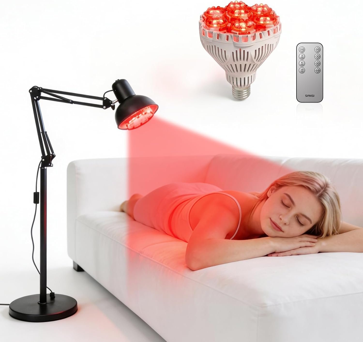 SANSI Red Light Therapy for Body Face with Adjustable Stand, 660nm 850nm, 56Pcs Dual Chip LEDs, 32W High Irradiance Infrared Light Therapy Lamp for Skin Care, Muscle Comfort, Scalp Health, Relaxation