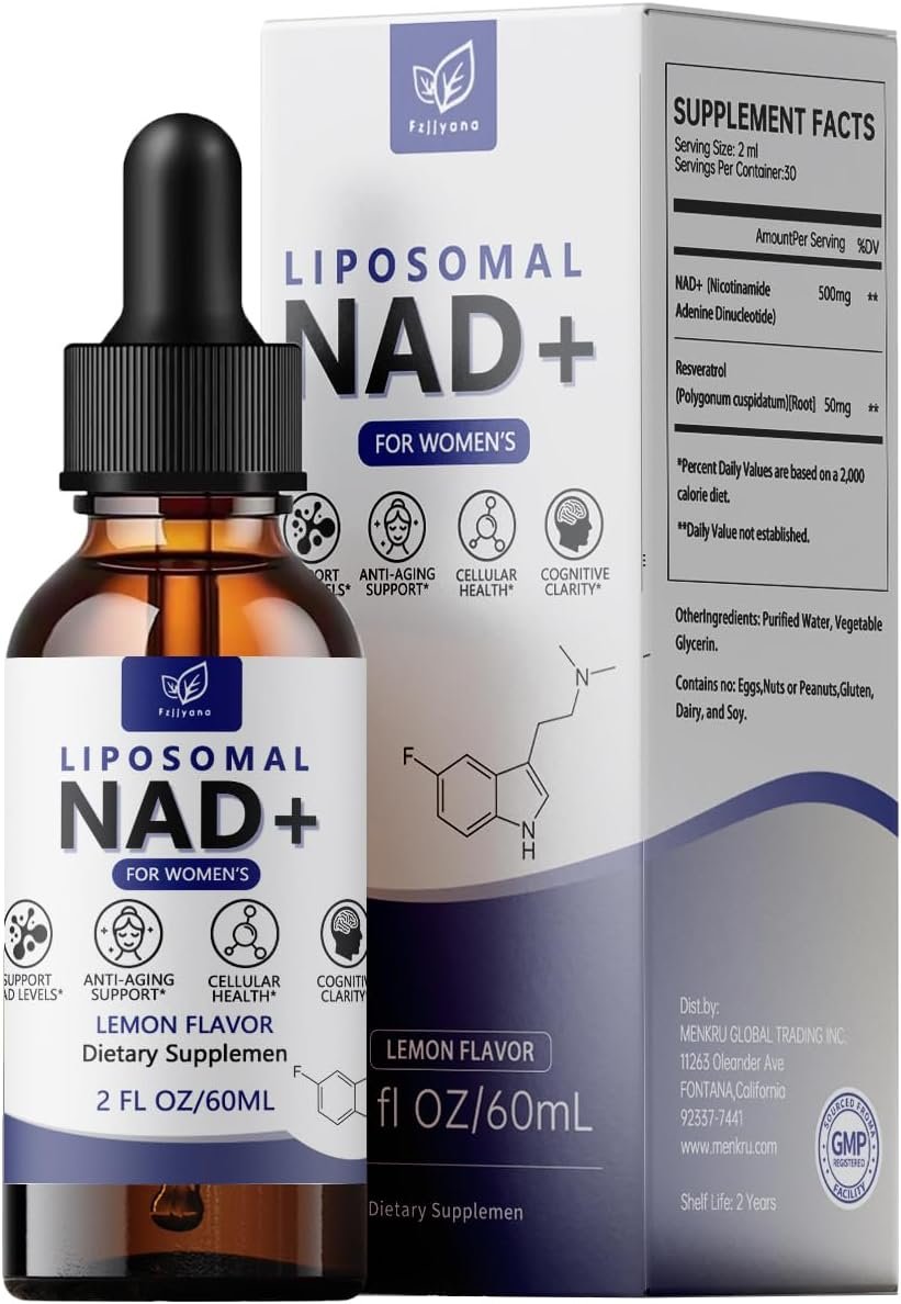 Liposomal NAD Drops for Women,NAD Liquid Supplement with Resveratrol – Natural Antioxidant,Energy Metabolism Support & Mitochondrial Health,Additives Free – Lemon Flavor