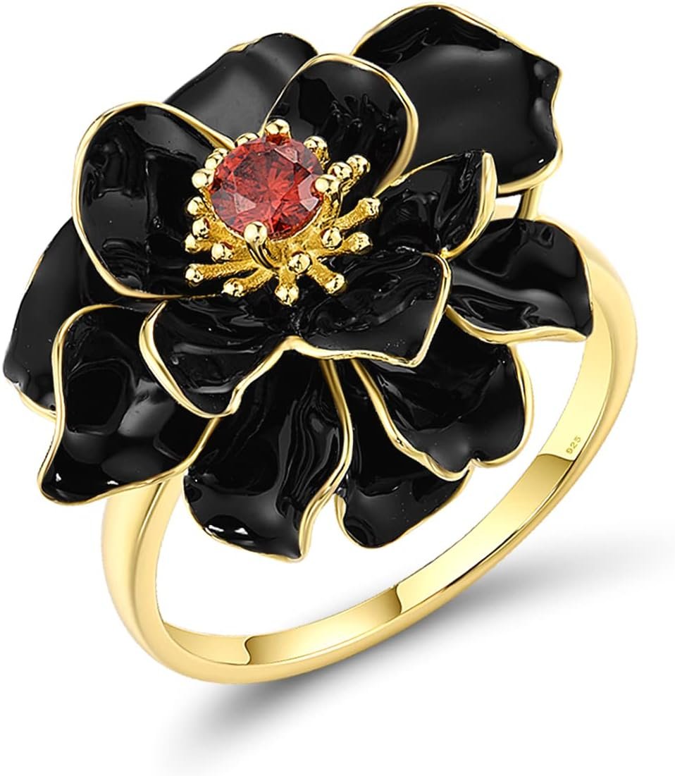 Santuzza 925 Sterling Silver Enamel Flower Statement Ring for Women