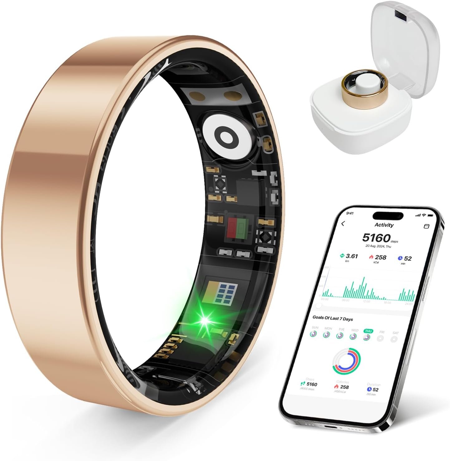 Smart Health Ring, Featuring Stress and Sleep Monitoring Functions, Compatible with iOS and Android,Waterproof Fitness Tracker for Women & Men, No Subscription Fee.