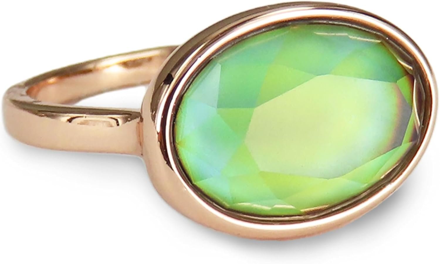 Rose Gold Mood Ring for Women, Facet Crystal Oval Color Change Mood Stone, Minimalist Statement Jewelry