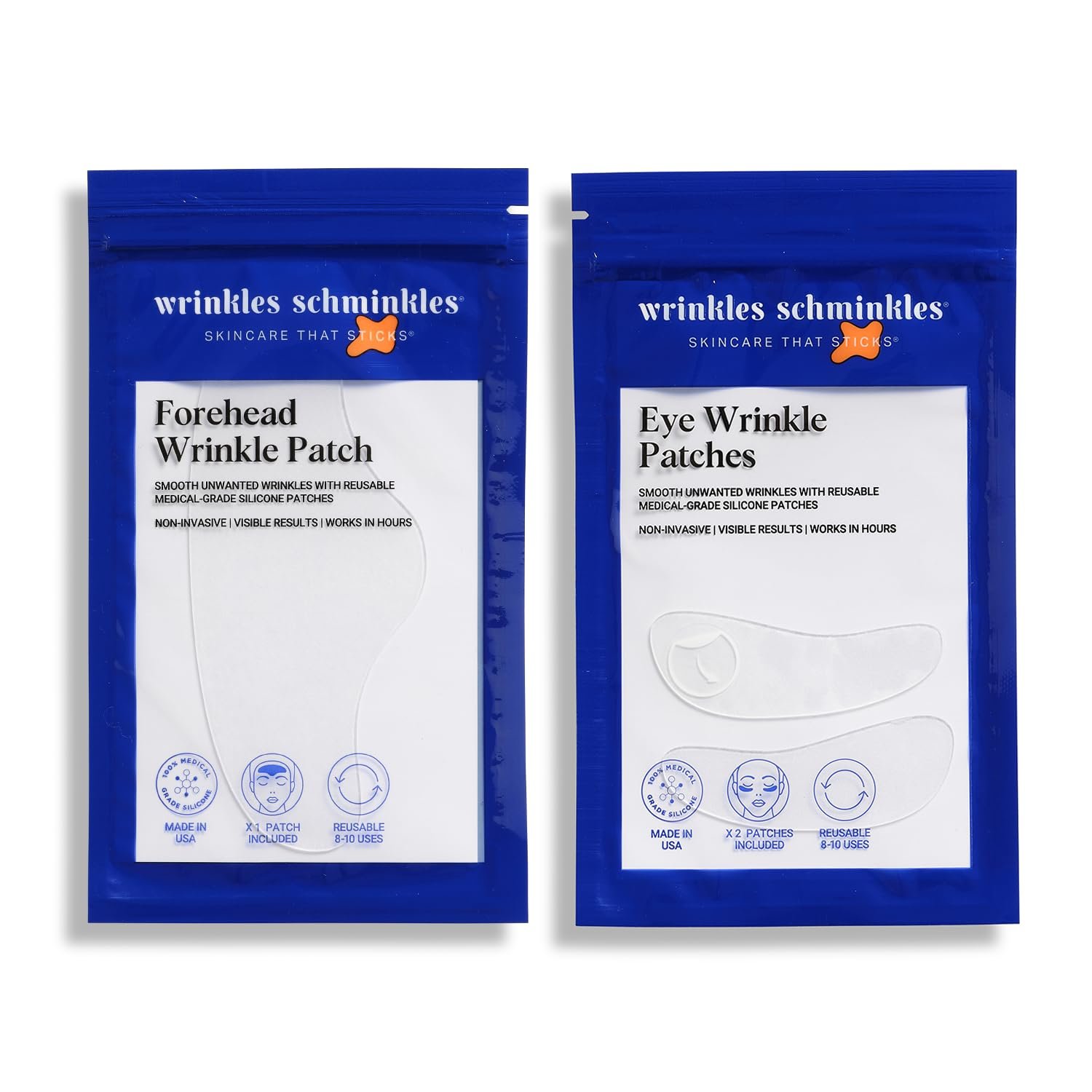 Wrinkles Schminkles Forehead & Under Eye Wrinkle Set, Reusable Silicone Patches for Smoothing Facial Lines, Overnight Wrinkle Reduction (1 Pair) Anti Wrinkle Sleep Patches for Lip Wrinkle Prevention
