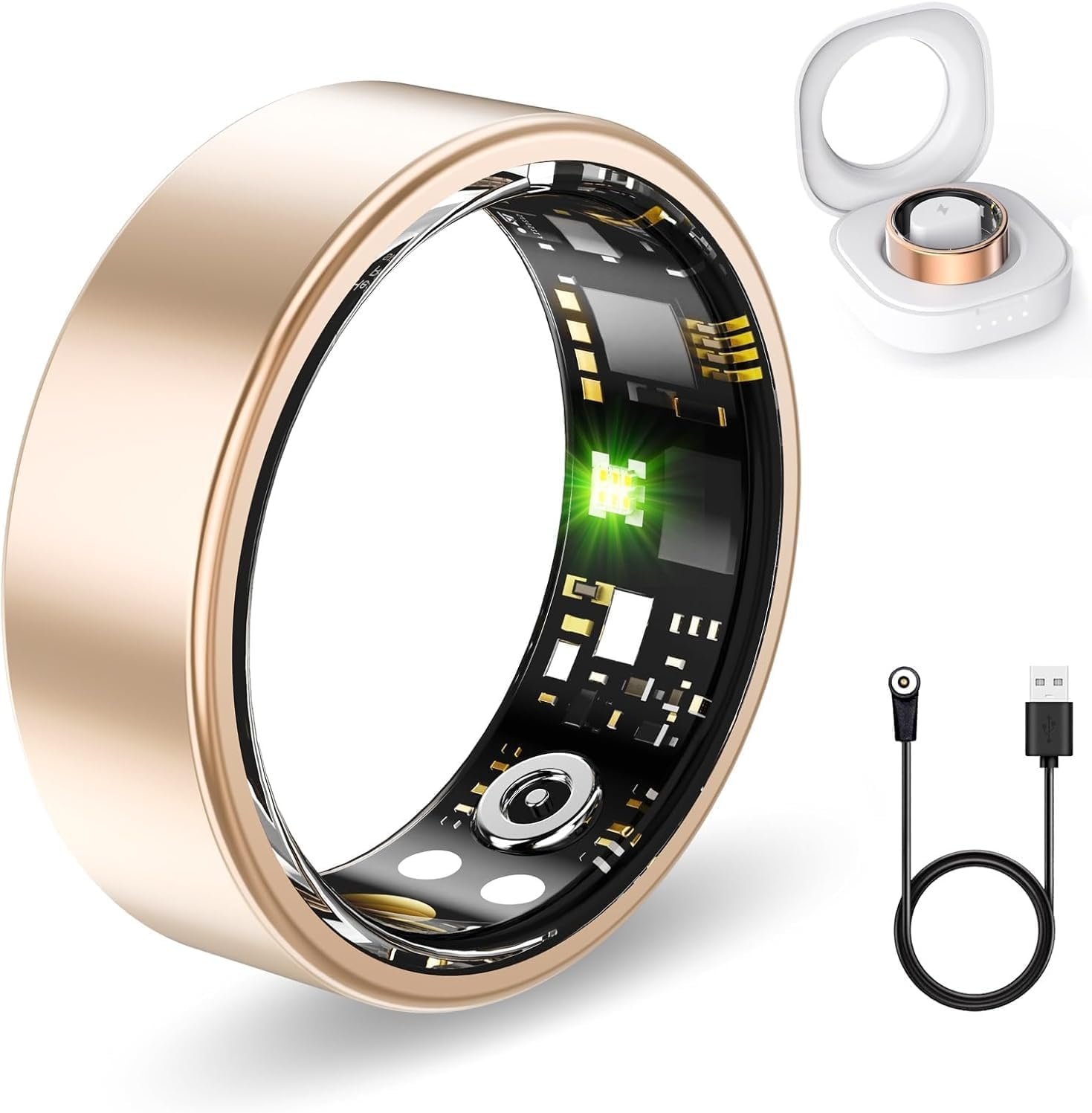 FKGZJF Smart Rings for Women Men, Fitness Ring with Heart Rate, Blood Oxygen, HRV, Stress, Sleep Tracker, Step Tracker, No Subscription Fee, lP68 Waterproof Smart Ring for iPhone & Android (Gold 8#)