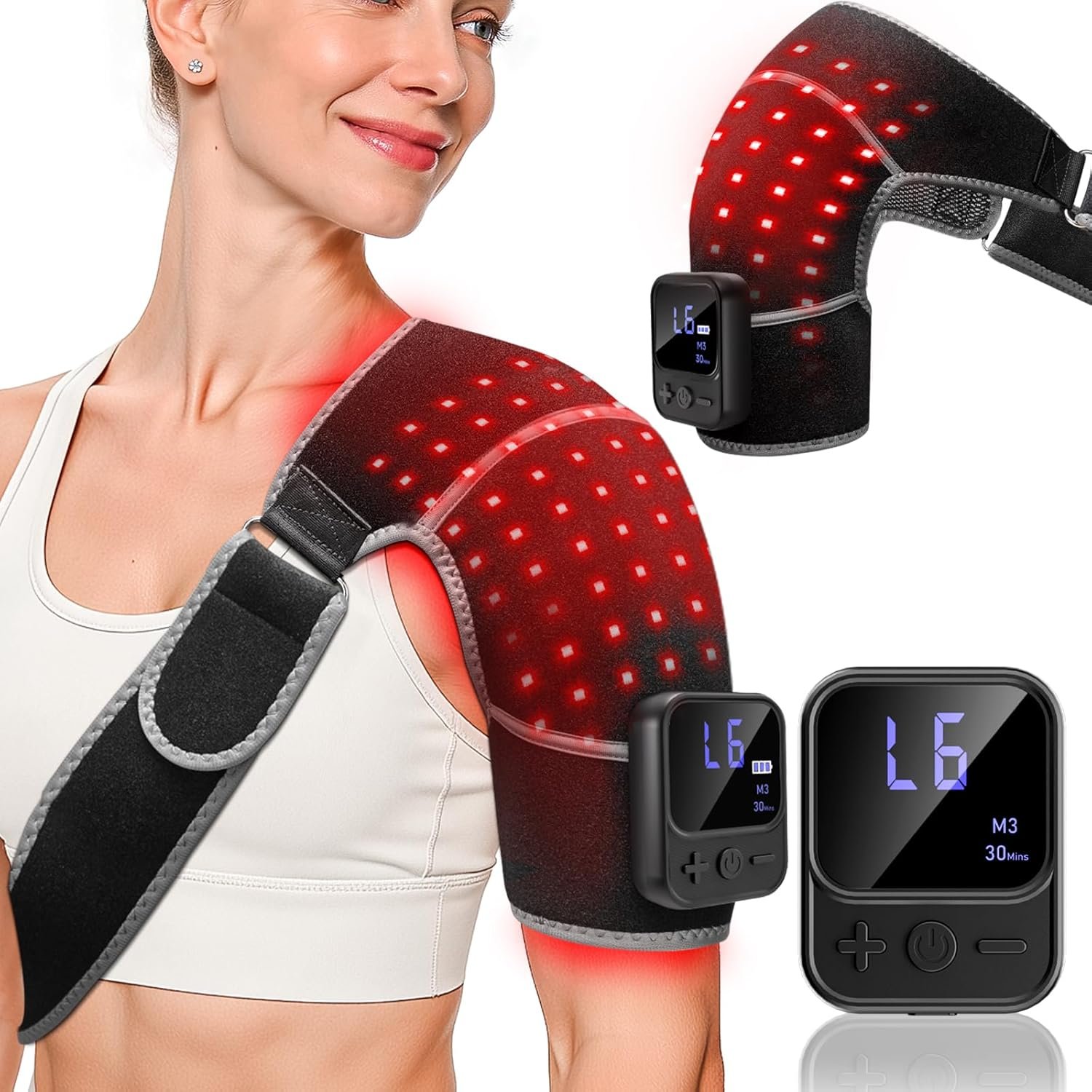 RELEXNOW Upgraded Cordless Red Light Therapy for Shoulder with Massage– 5000mAh Rechargeable Near-Infrared Light Shoulder Brace Wrap with Heat & Vibration Massager for Left & Right Shoulders