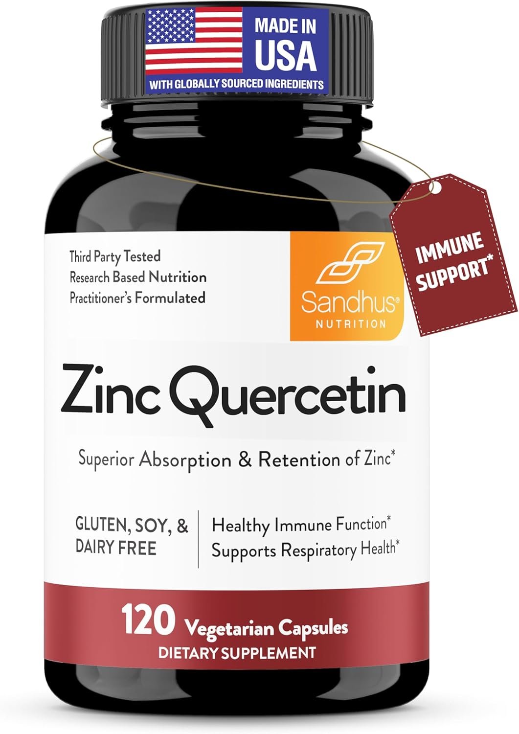 Sandhu’s Zinc Quercetin 120 Vegetarian Capsules (Pack of 1) | High Absorption Zink Supplements for Immunity and Seasonal Allergy | Antioxidant Immune Support for Men and Women | Easy to Swallow
