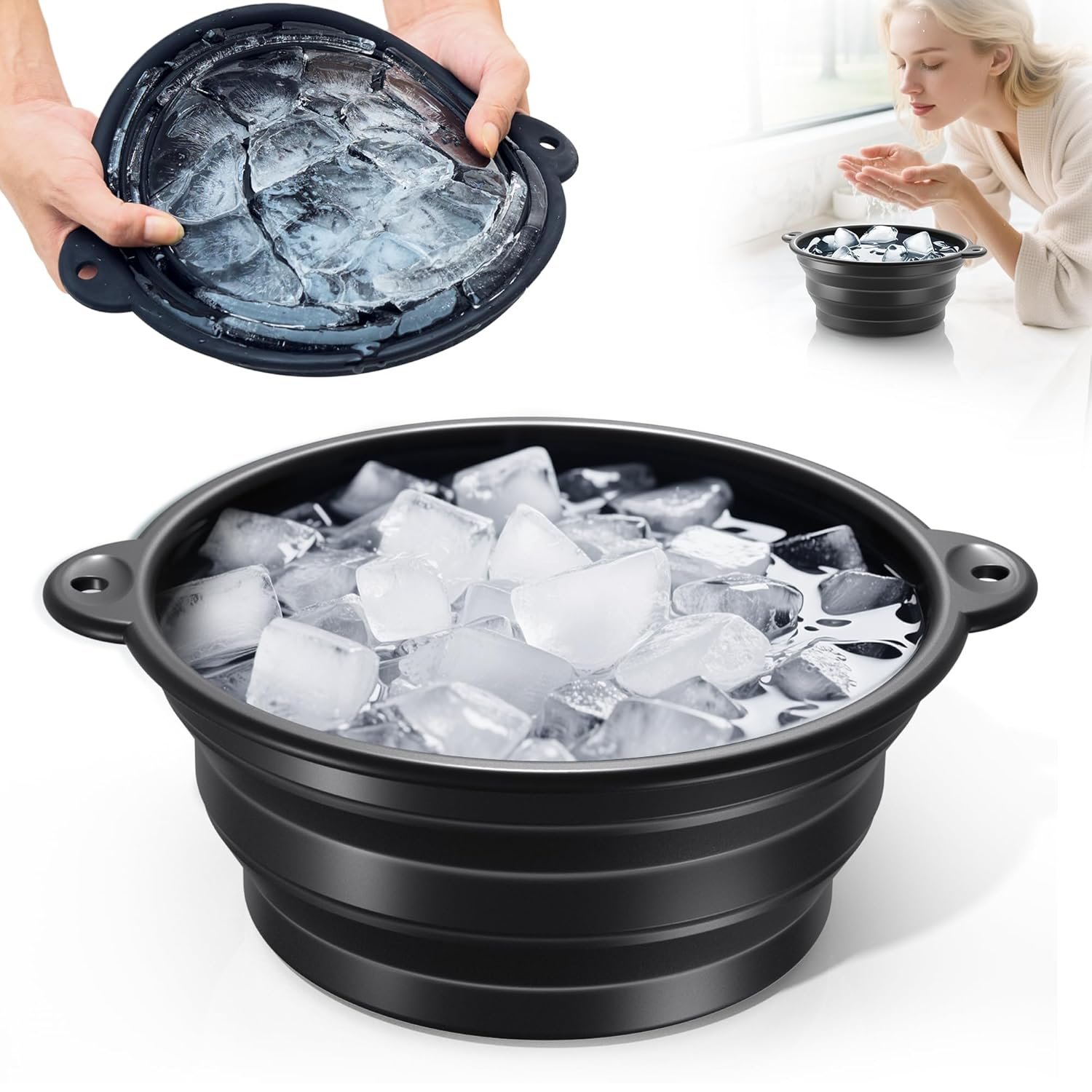 Face Ice Bath Bowl – Silicone Foldable Facial Ice Therapy Basin with Built-in Ice Tray, Cold Plunge Bowl for Skin Tightening, Puffiness Relief & Glowing Skin, Idea for Home & Travel