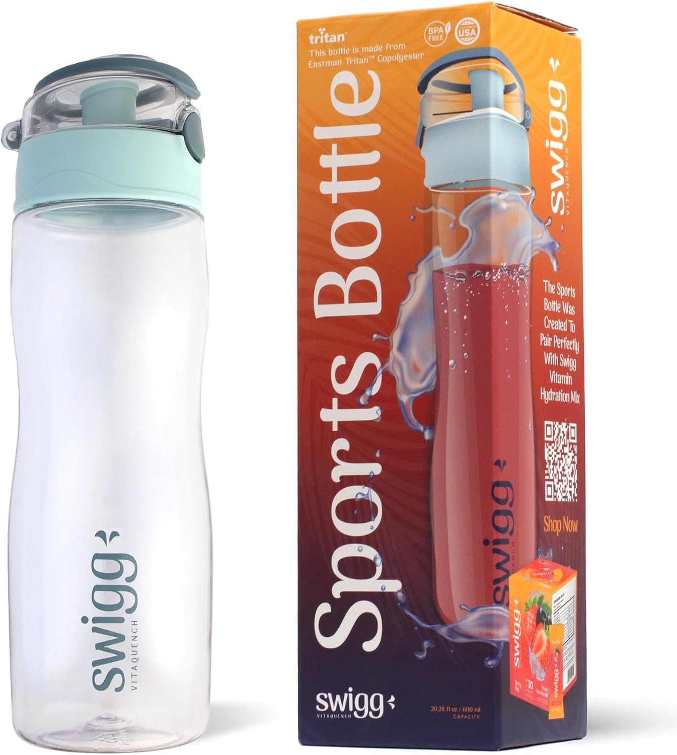 Swigg 1 BPA Free Sports Water Bottles for School Gym Bicycle Car – Leak Proof Sports Waterbottles – See Through Reusable Clear Water Bottle botella de agua Made of Tritan Plastic Refillable 20-24oz