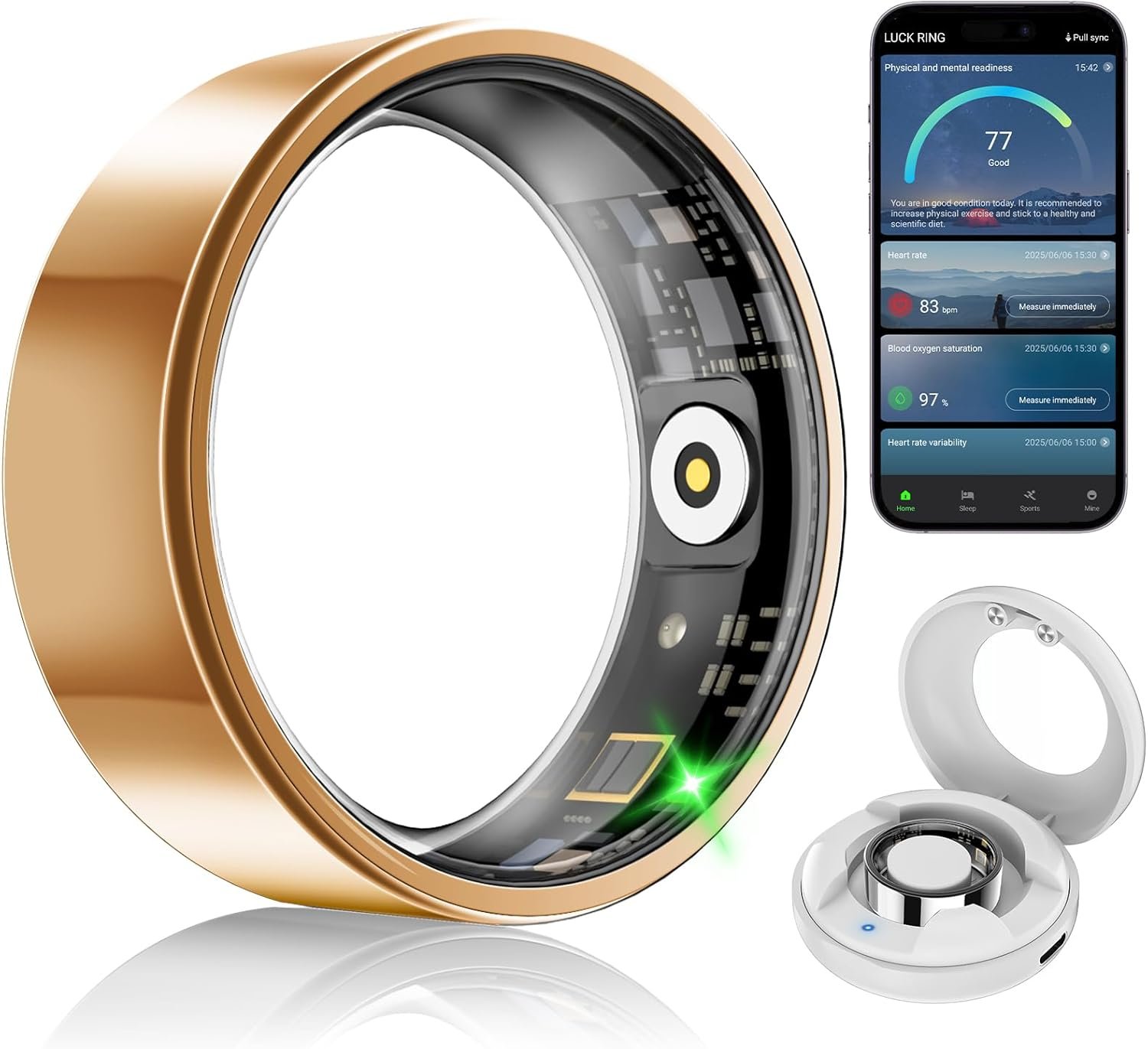 Smart Fitness and Activity Ring for Men and Women – Track Heart Rate Stress Sleep Steps and Blood Oxygen, 10ATM Waterproof Fitness Tracker for iPhone and Android, No Subscription Fee, Size 8