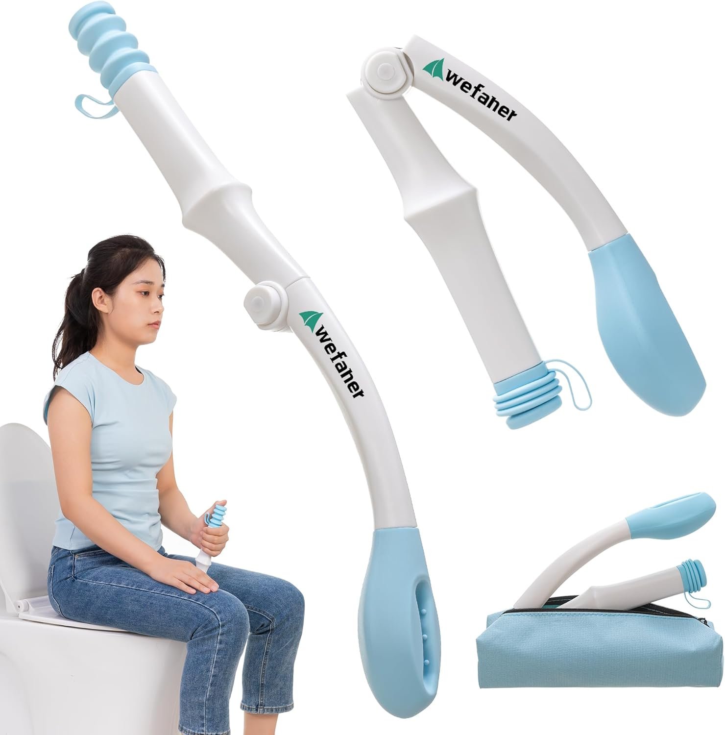 Wefaner Foldable Toilet Aid, 15.6“ Long Comfort Wipe Wand Bottom Buddy Toilet Self Tissue Aids for Toileting, Self Help Wipe Butt for Overweight Limited Mobility,Elderly, Pregnancy