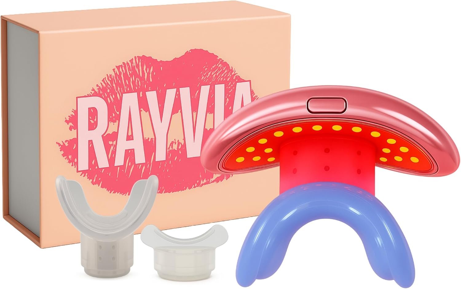 Rayvia – Red Light Therapy Device for Face, Lips – Lip Plumper – Collagen Booster – Anti-Aging Skincare Tool for Women – Fine Line Reducer – Blue Light Whitening Mouthpiece – Home Beauty (Rose Gold)