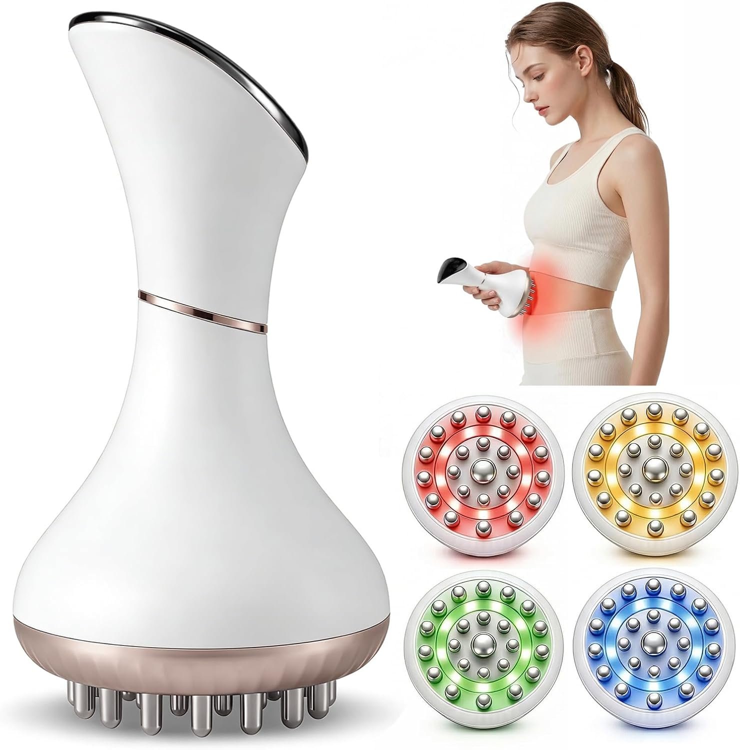 Lymphatic Drainage Massager for Body Sculpting & Cellulite – Body Sculpting Machine & Anti Cellulite Massage Tool for Stretch Marks with 4-Color Light, Pulse, Heat & Vibration for Waist, Legs & Arms