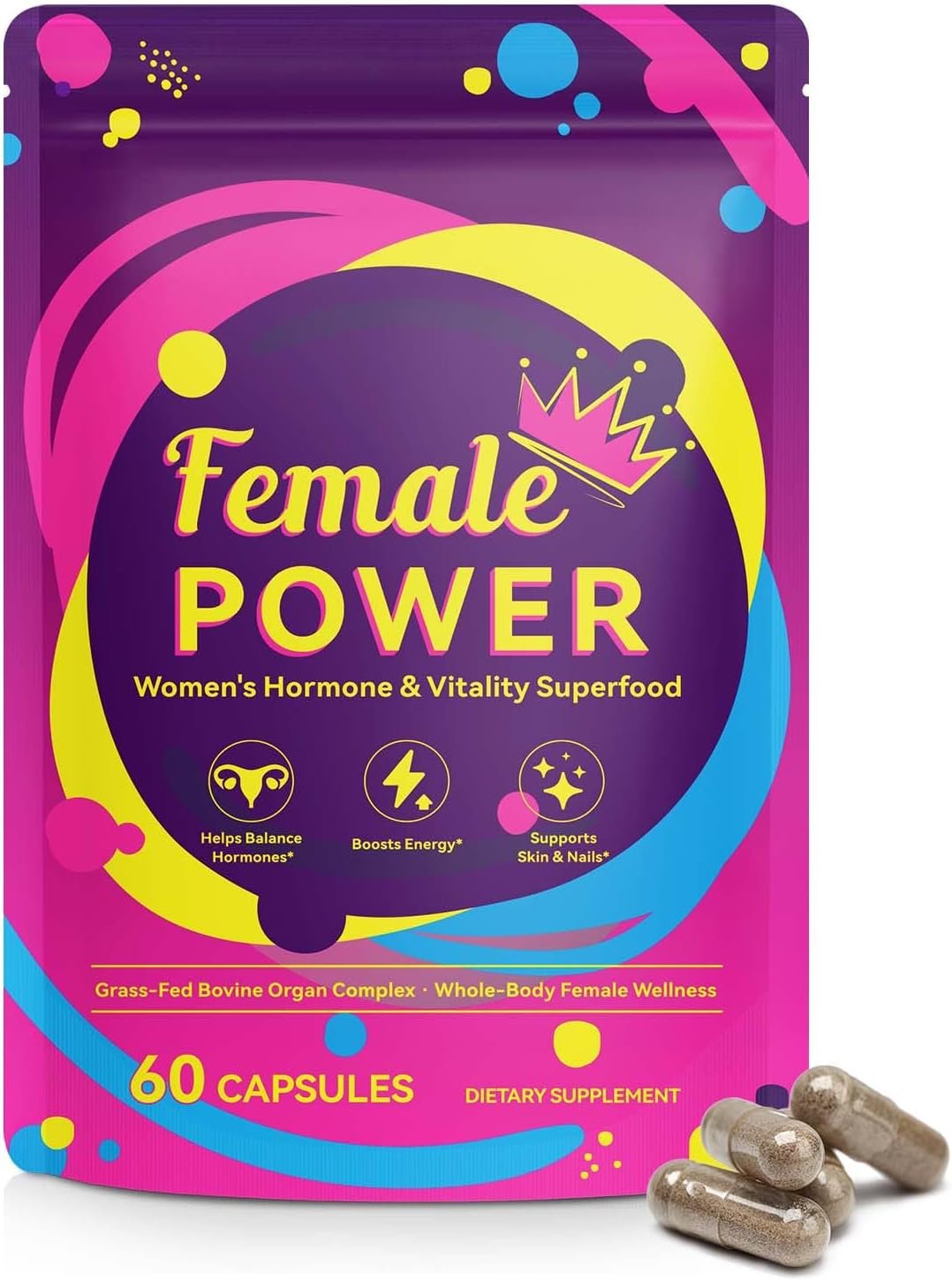 Hormone Balance for Women, Female-Optimized Beef Organ Superfood Supplement for Women, PMS Support Supplement, Grass Fed Beef Liver Capsules, Balance Hormones, Energy, Menstrual, PMDD,Skin Care