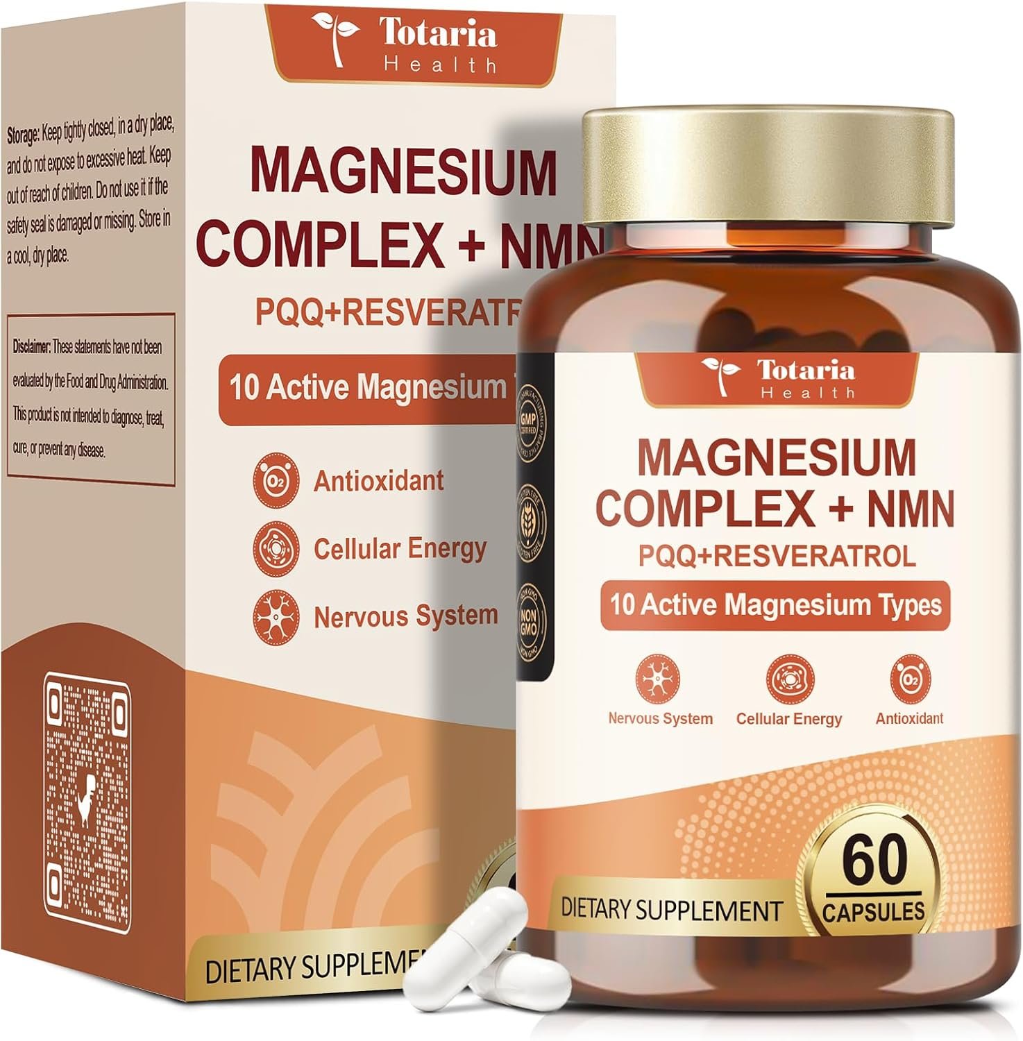 Totaria Magnesium Complex with NMN Supplement 500mg, Sleep & Relax, Boost NAD Levels, Cellular Energy & Anti-Aging, 14-in-1 NMN Trans-Resveratrol Complex with PQQ, Non-GMO, 30 Days Supply
