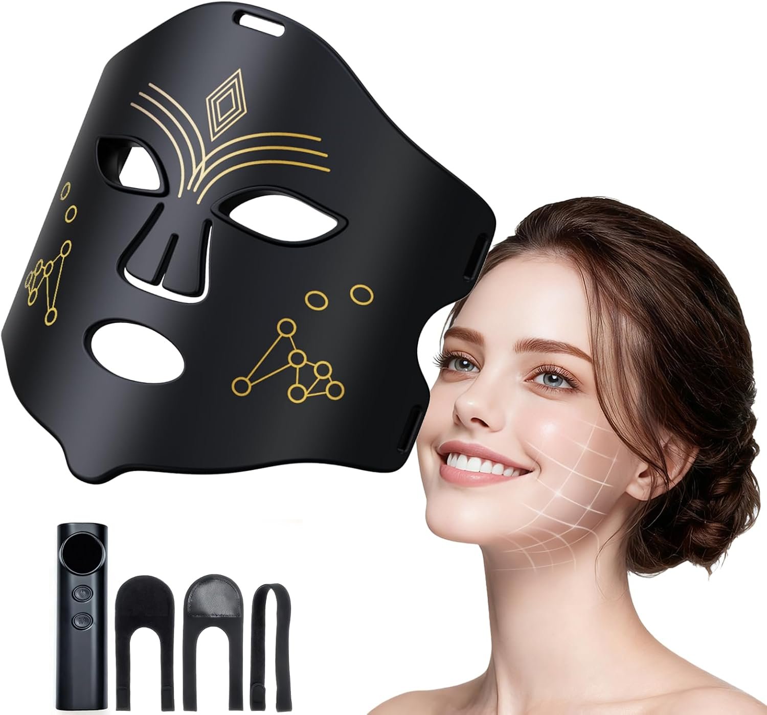 Red Light Therapy for Face, LED Face Mask Light Therapy, 4 Light Modes with NIR, Red & Blue LED Light Therapy USB-C, Remote Control Portable LED Mask for Home & Travel (Black)