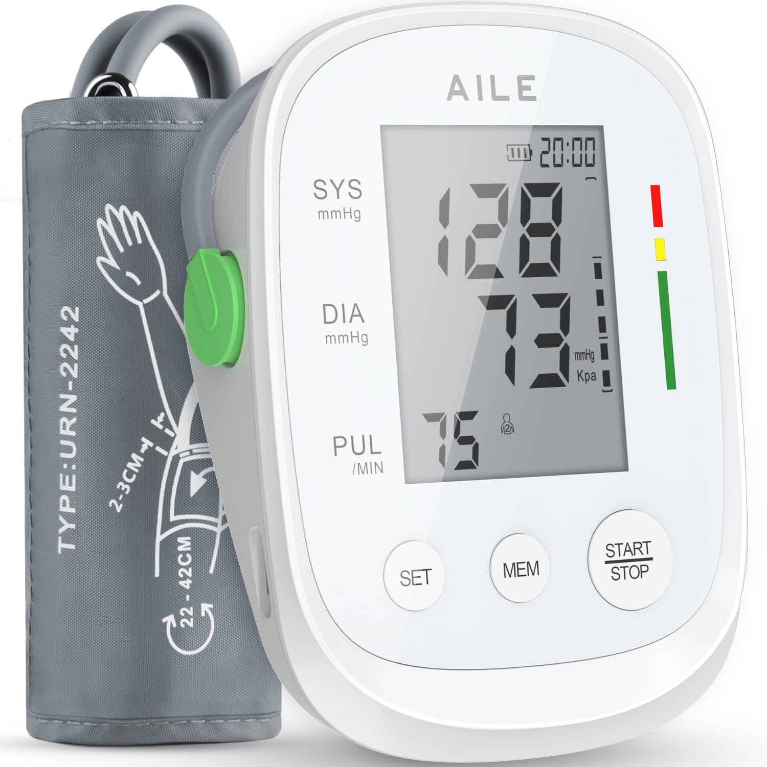 AILE Blood Pressure Monitor, Blood Pressure Machine Upper Arm Large Cuff(8.7″-16.5″), High Automatic Blood Pressure Monitors Cuff for Home Use, Manual Arm Bp Monitor, 2 * 99 Memory (White)
