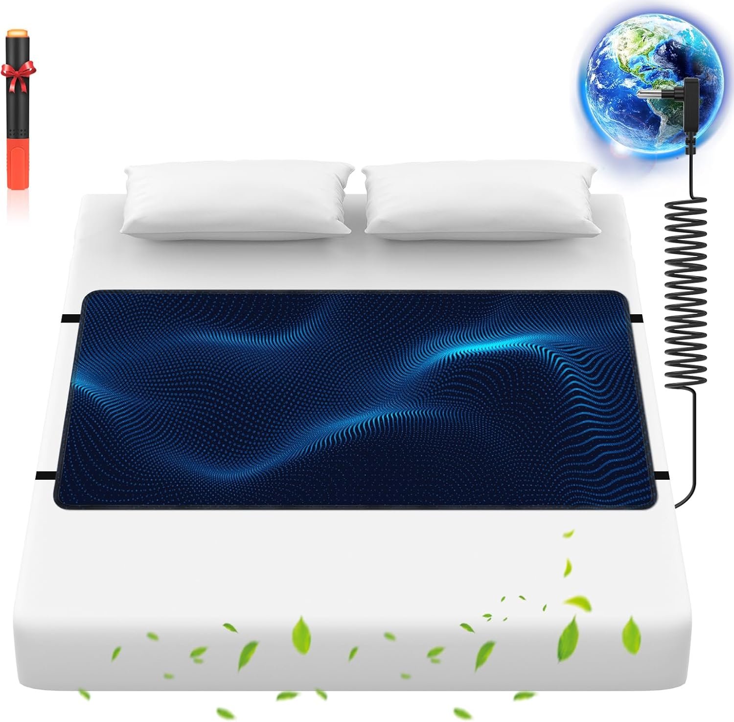 Grounding Mat for Bed, Anti-Slip PU Leather, Grounding Mat Improves Sleep, relieves Stress, with Static grounding Cord and Test Pen (Black, (60.2 * 27.3 inch))
