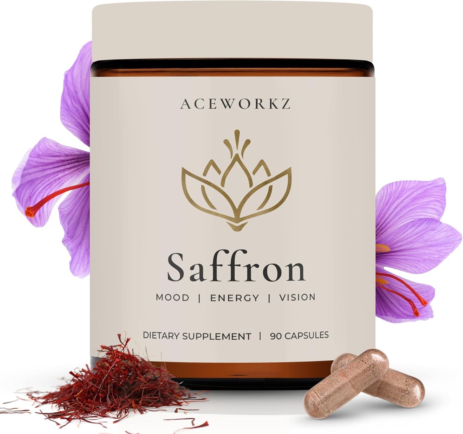 Natural Appetite Suppressant for Weight Loss – Organic Saffron Extract with BioPerine® for Enhanced Absorption – Supports Energy & Mood (90 Capsules)