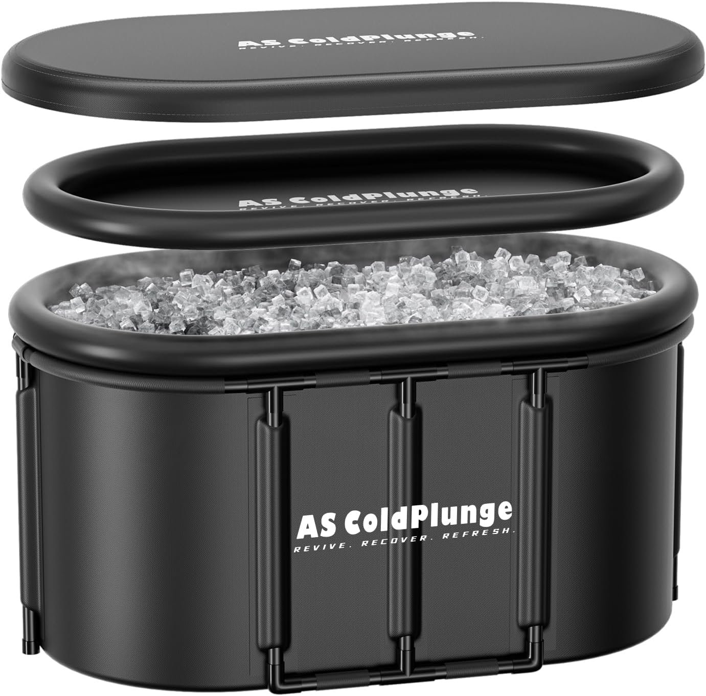 AS ColdPlunge Upgraded XXL Oval Ice Bath Tub for Cold Plunge, 148Gal Inflatable Ice Pod with Insulated Lid, Sturdy Frame, Chiller Compatible, Portable Cold Plunge Tub for Recovery Indoor & Outdoor