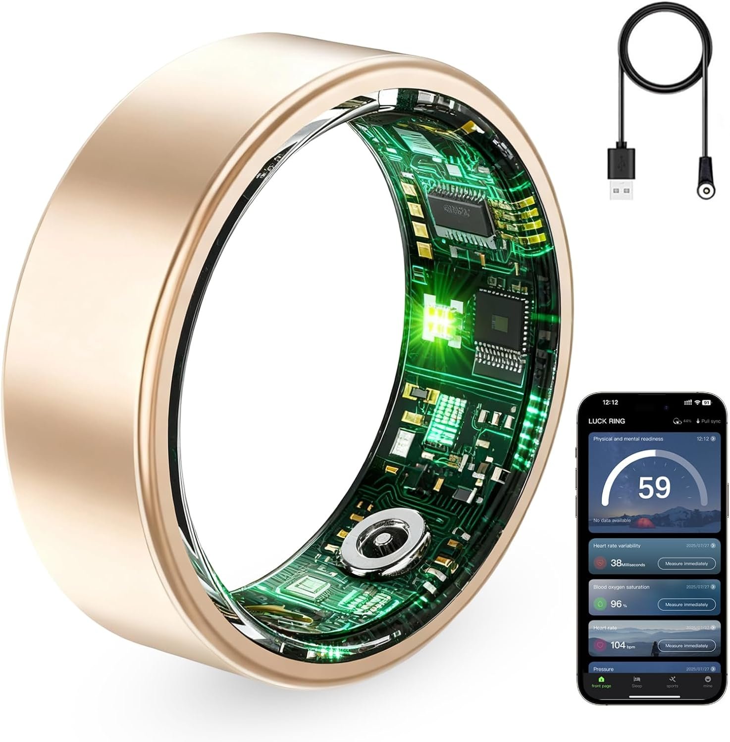 Smart Ring for Women & Men, Fitness Tracker with Heart Rate Monitor, HRV & Sleep Tracking. No Subscription Required. Health & Activity Ring Compatible with iOS & Android. (Rose Gold, 8)