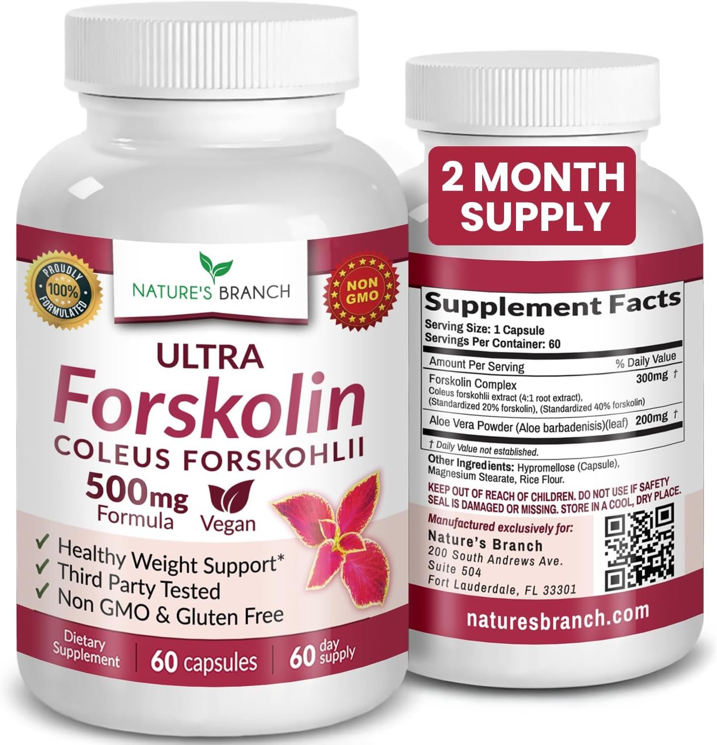 Ultra Forskolin for Weight Support 500mg – Maximum Strength Coleus Forskohlii Root Powder Extract for Men & Women, for Heart Health – Extra Strength Energy Complex, (2 Month Supply) 60 Capsules