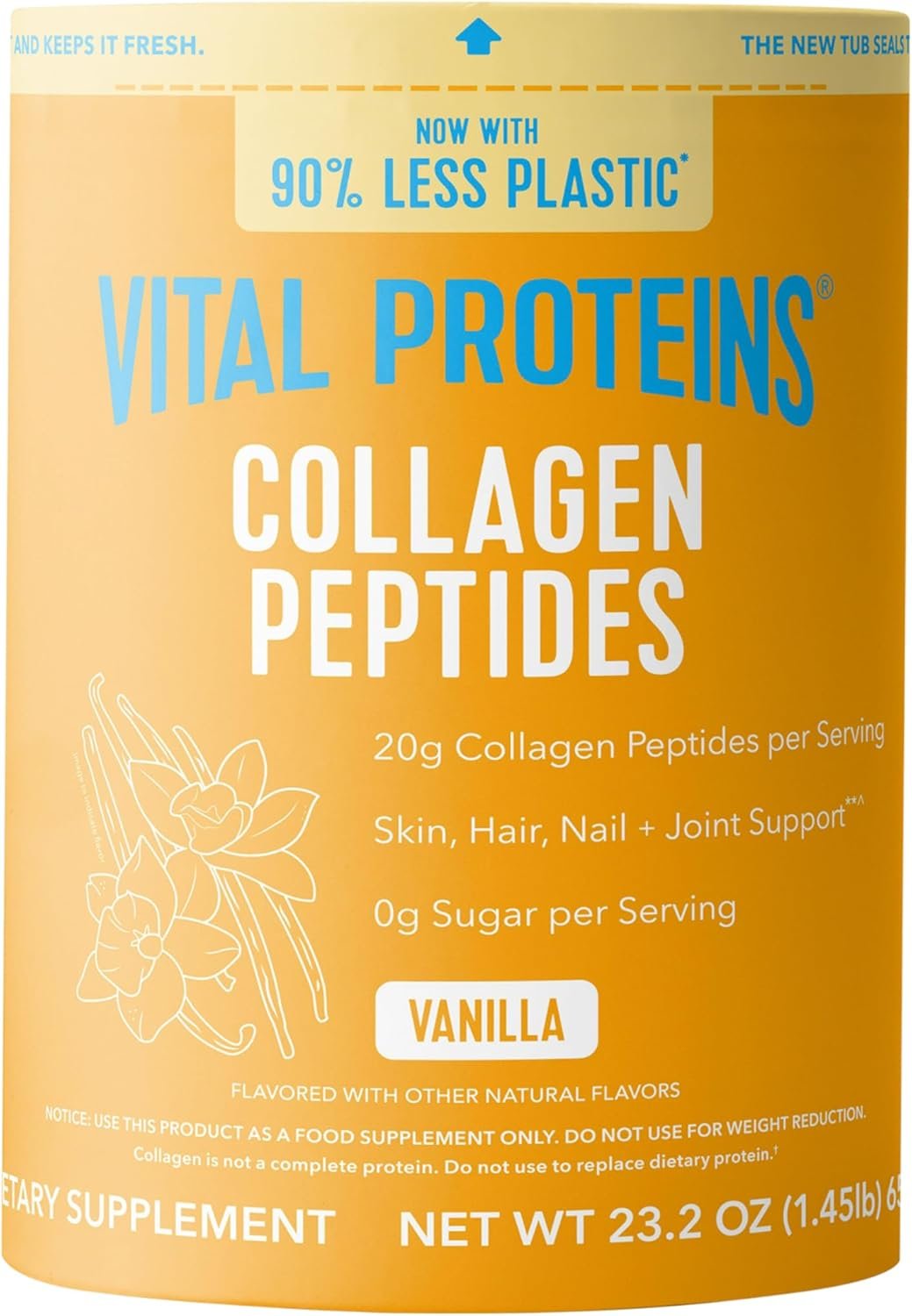 Vital Proteins Collagen Peptides Powder – Grass Fed Collagen Peptides for Hair, Nail, Skin, Bone & Joint Health, Vanilla, 23.2 Ounces