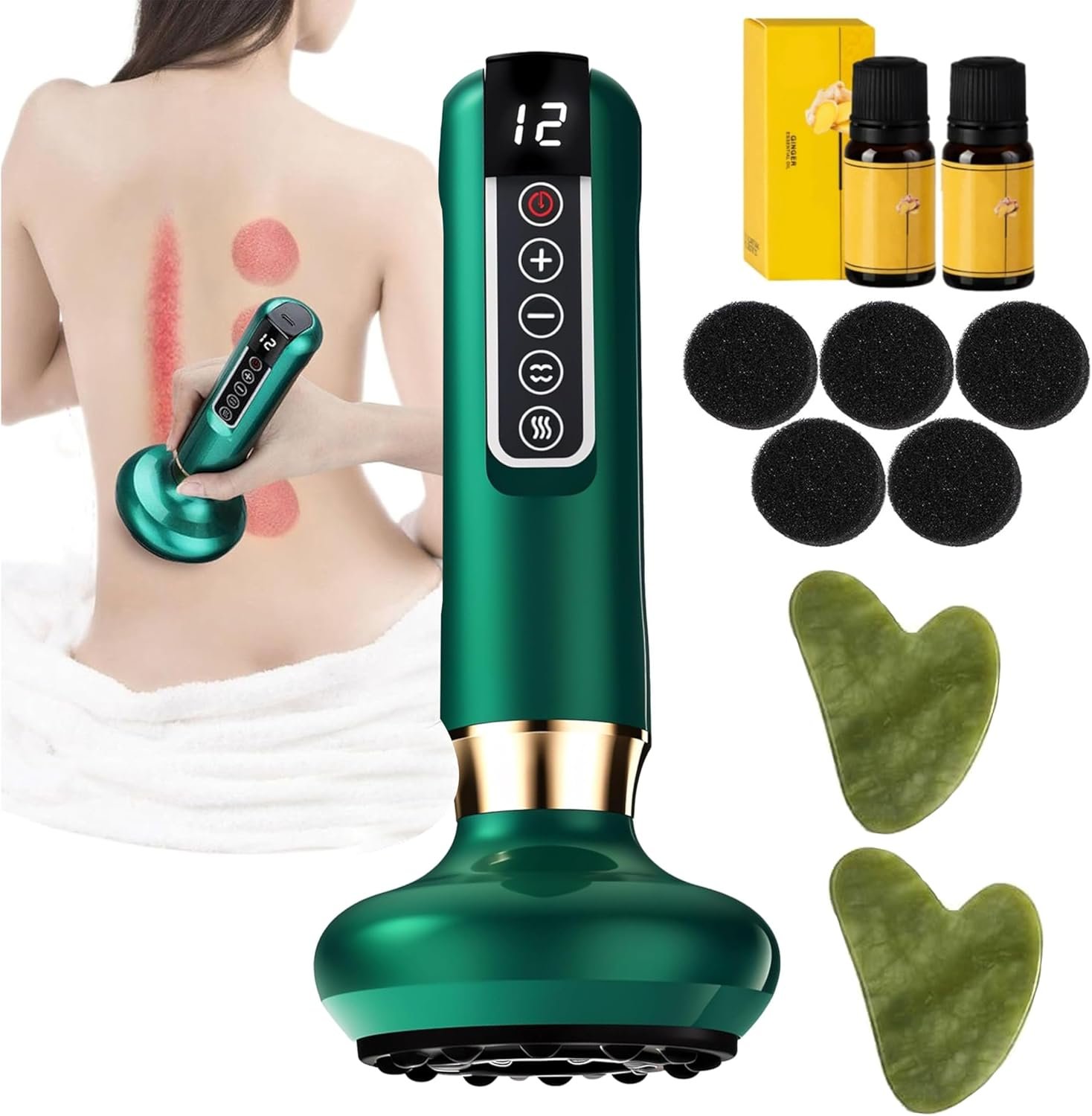 Intelligent Handheld Massage Tool for Anti – Cellulite, Electric Cupping Device with 12 Suction Modes. This Fat Remover Massager is Suitable for Arms, Legs. (Olive)
