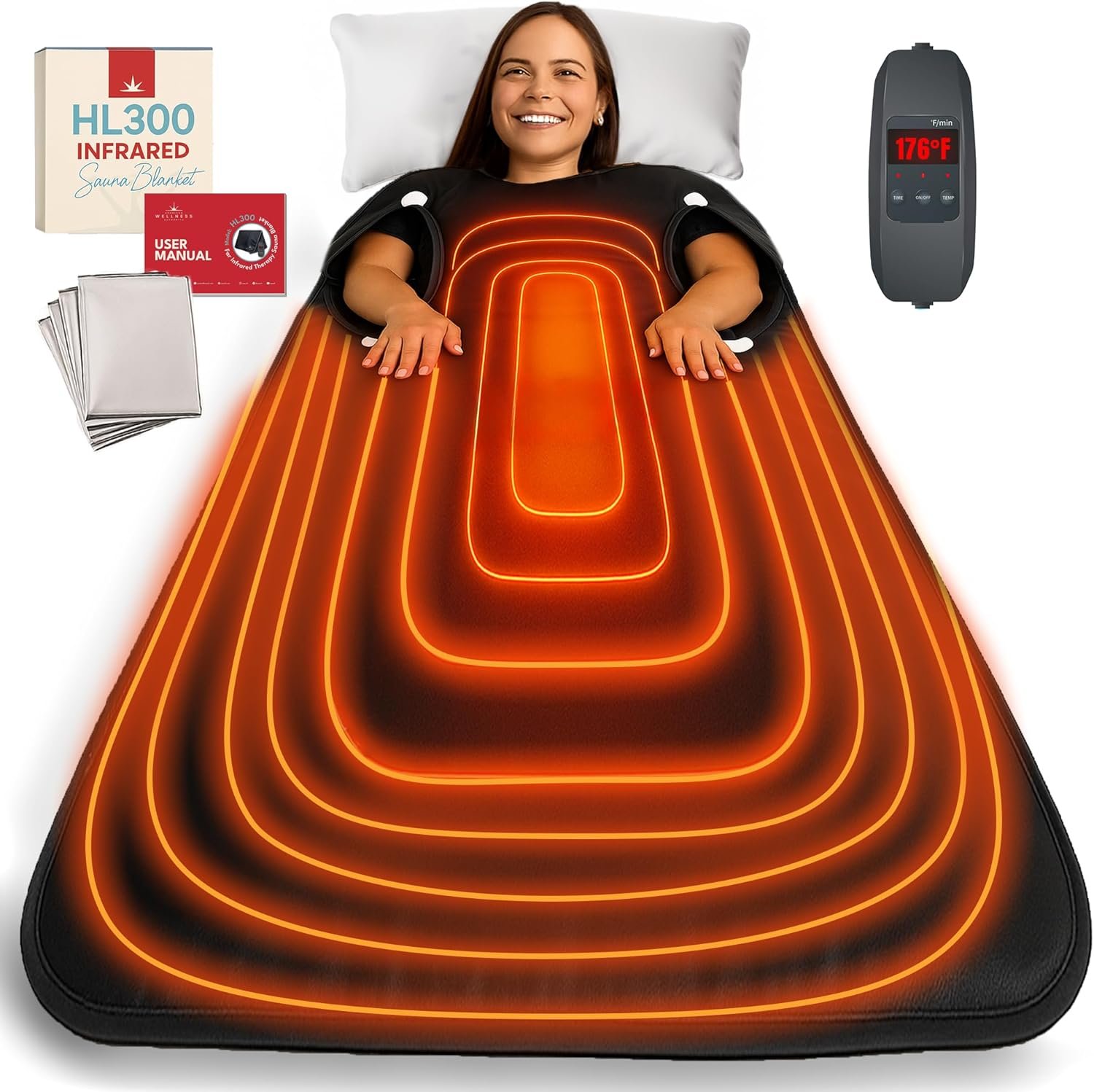 Infrared Sauna Blanket – Portable Sauna Blanket for Home Weight Loss and Detox, Personal Far Infrared Dry Therapy Bag for One Person Relaxation with Adjustable Temp 95-176°F. 110V 400 Watts 70″ x 31″