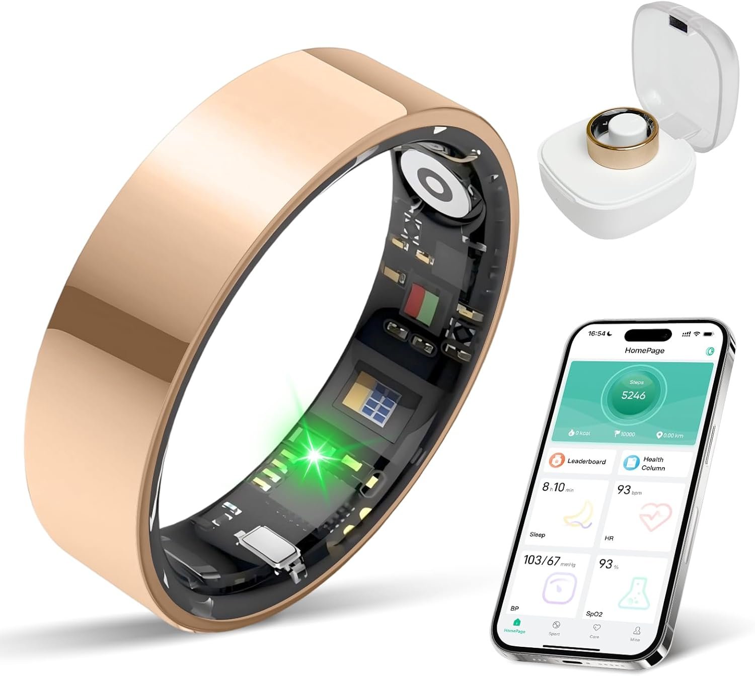 Smart Ring Health Tracker, Sleep/Exercise Monitoring, iOS /Android Compatible, IP68 Water Resistance, No Subscription Required, 5-Day Battery Life, Suitable for Both Women and Men (Rose Gold, 7)