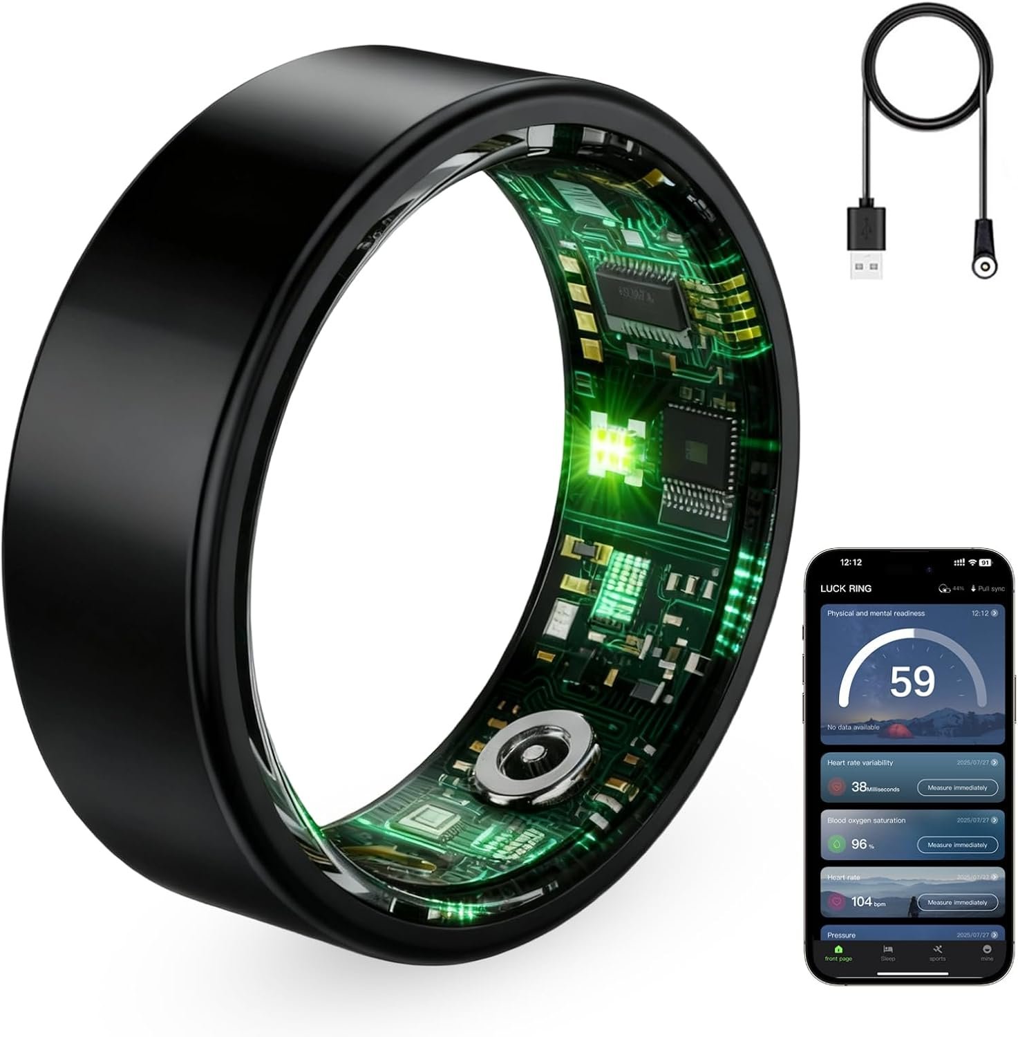 Smart Ring for Women & Men, Fitness Tracker Ring with Heart Rate Monitor, HRV, Sleep Tracking, No Subscription Fee, 10ATM Waterproof Activity Ring for iAndroid & iPhone (Black, 10)