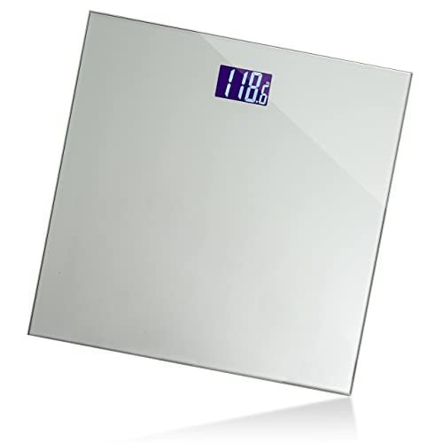 Moss & Stone Silver Digital Bathroom Scale for Body Weight, Smart Step-On Technology, Backlit LCD Display, High Accuracy Weight Scale 400lb/180kg, Glass Slim Design, Auto On/Off, Home Use