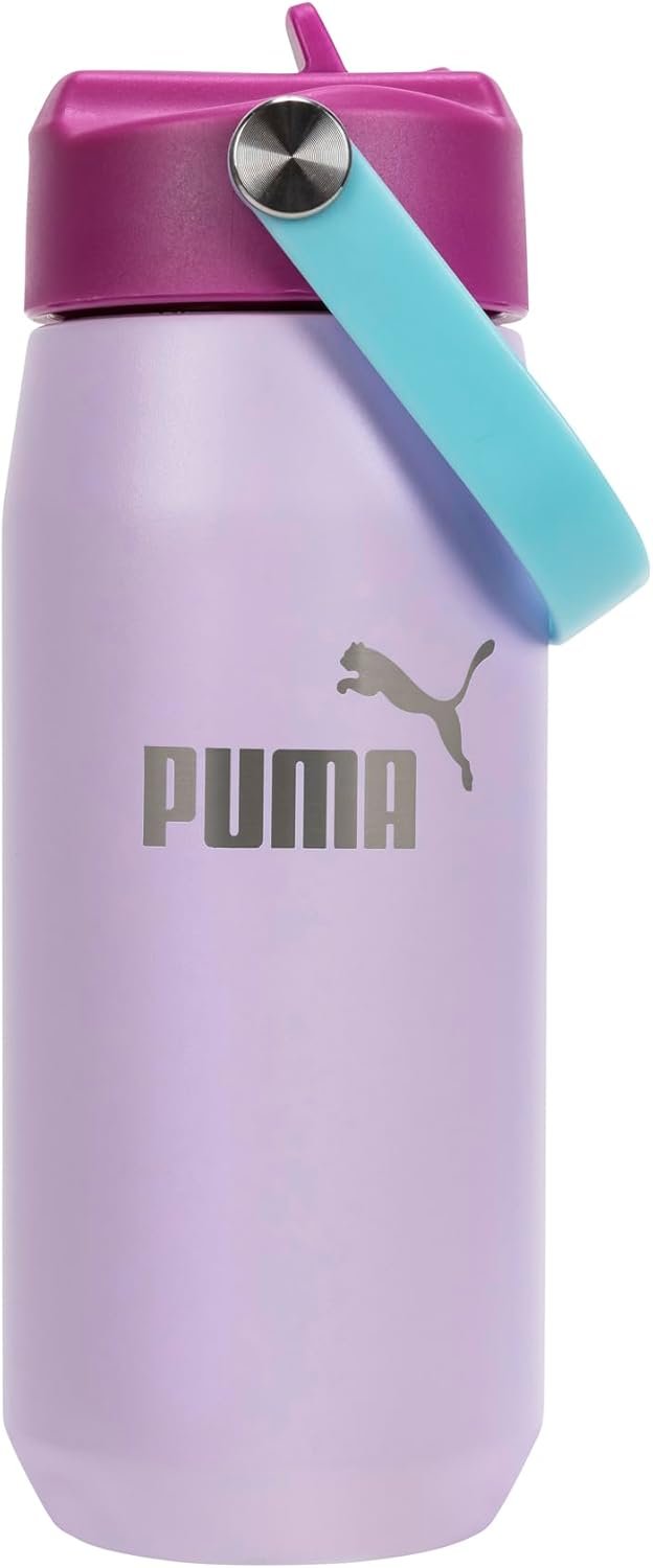 PUMA unisex-adult 18oz Insulated Stainless Steel Water Bottle With Straw & Carry Handle
