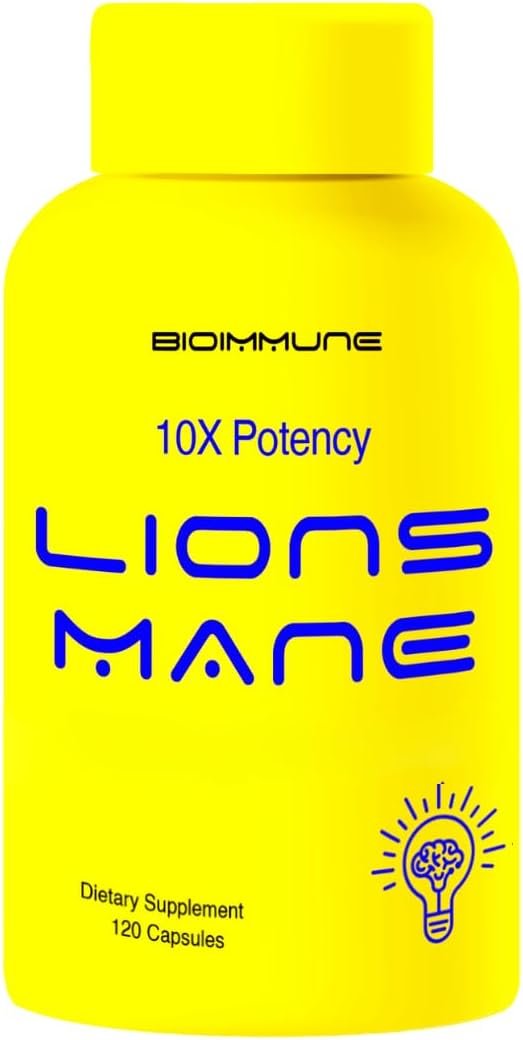 BioImmune Organic Lions Mane Supplement Capsules 120 Capsules w/Patent Litropane™ Immune System Booster Nootropic Brain Support Mushroom Supplement. Highly Concentrated Extract