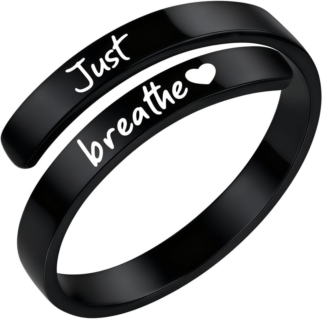 WETMT Just Breathe Ring for Women Hope Rings Just Breathe Adjustable Inspirational Ring Heart Ring Spiral Wrap Healing Rings Stainless Steel Encouragement Inspirational Ring Jewelry