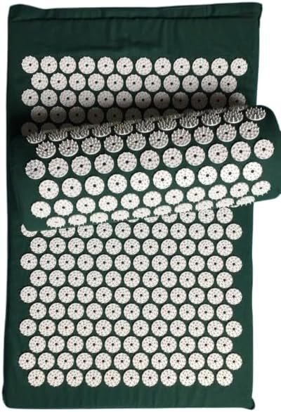 Acupuncture Mat Cushion Massage Cushion& Pillow Set – Pain Relief Therapy Muscle Relaxation& Stress Reduction Back Neck with Bag for Men& Women – Material Abs Plastic (Dark Green, Set)