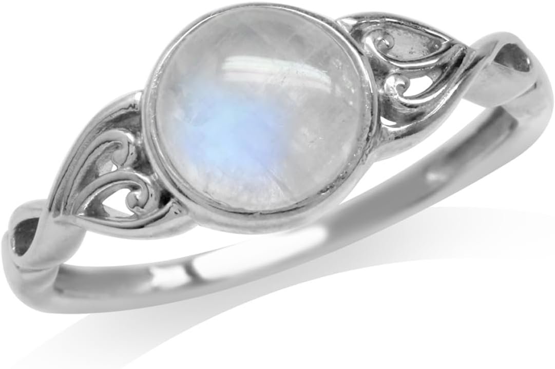 Silvershake 7MM Genuine Round Shape Gemstones White Gold Plated or Yellow Gold Plated 925 Sterling Silver Victorian Style Solitaire Ring Jewelry for Women