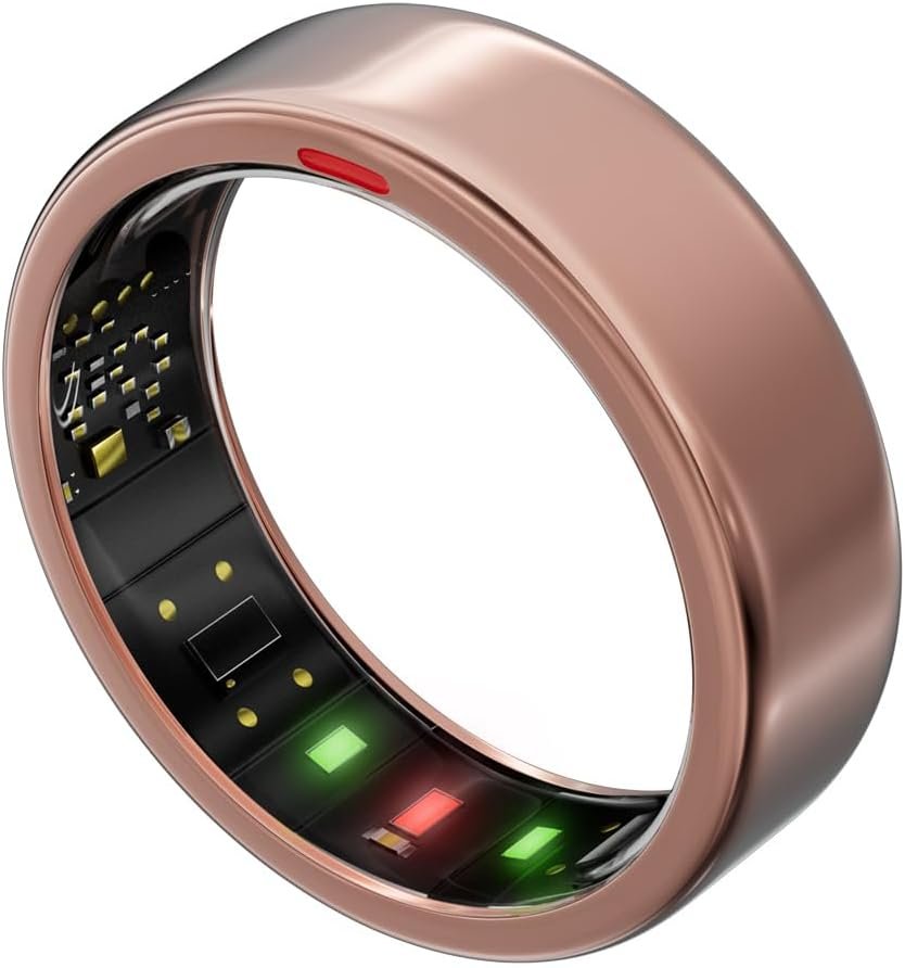 POBOVi Smart Ring for Women Men- Sleep/Fitness/Stress/Heart Rate Tracker- Menstrual Records – 5 Days Battery Life – Wireless Charging – No APP Subscription – iOS & Android Compatible(Rosegold,Size 7)