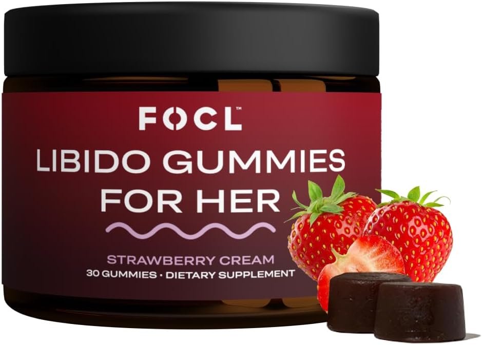 FOCL Female Libido Booster for Women – Boost Desire, Arousal, Energy, Helps Promote Hormone Balance – Horny Goat Weed, Fenugreek & Green Tea (30 Gummies Strawberry Cream)