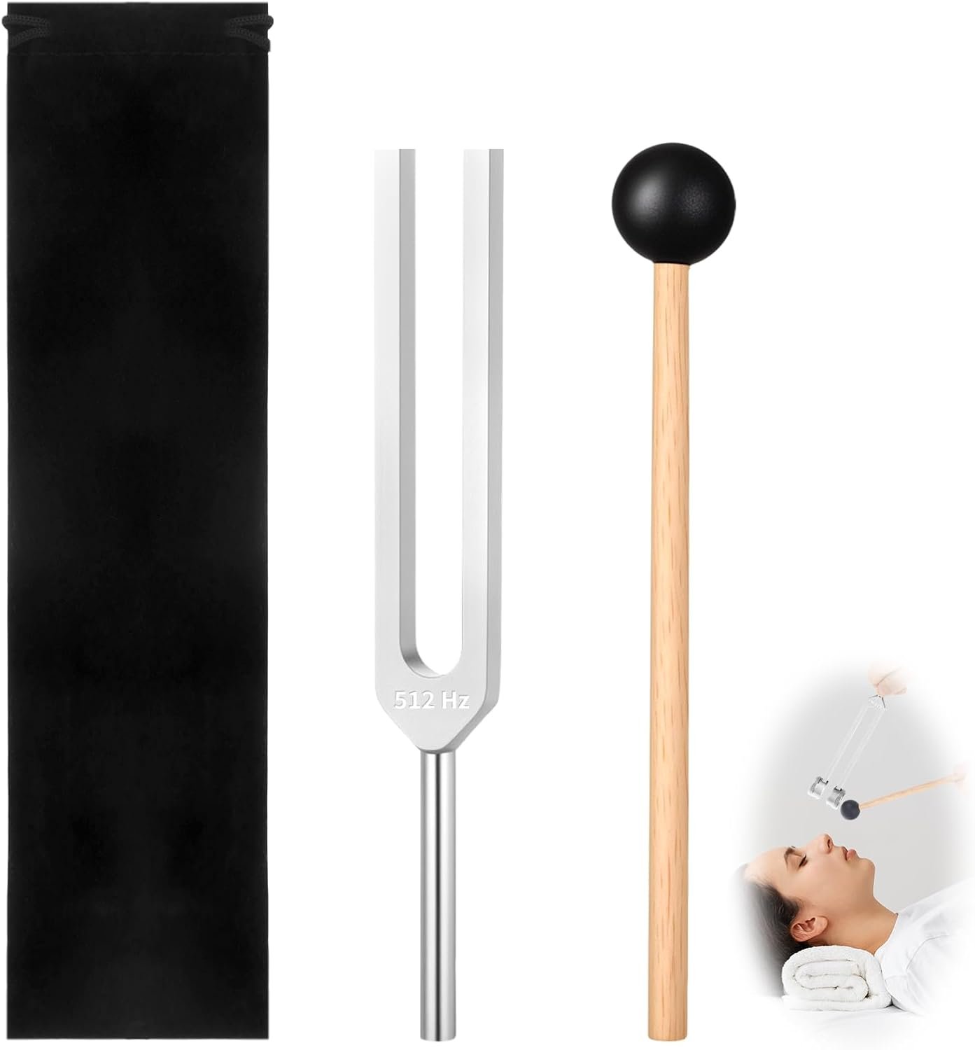 Tuning Fork 512 Hz Healing Instrument, Tuning Forks for Healing Set with Reflex Hammer, Aluminum Alloy Sensory Tone Therapy Instrument with a Bag Sound Therapy Gifts for Chakra Use Woman Man