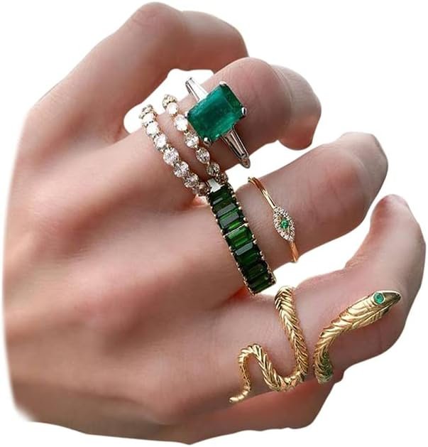 Boho Crystal Snake Rings Set,Stacking Rings Set, Knuckle Ring Set, Stackable Midi Cuff Rings, Retro Joint Finger Rings, Gold Plated Animal Rings for Women Mothers Day Gifts