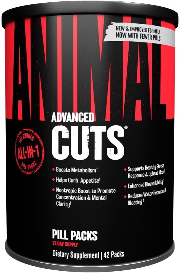 Animal Cuts All-in-1 Thermogenic Fat Burner – 17-Ingredient Cutting Stack with Removable Stim Pill, for Men & Women Athletes – Boosts Metabolism, Curbs Appetite, Sharpens Focus, 42 Pill Packs