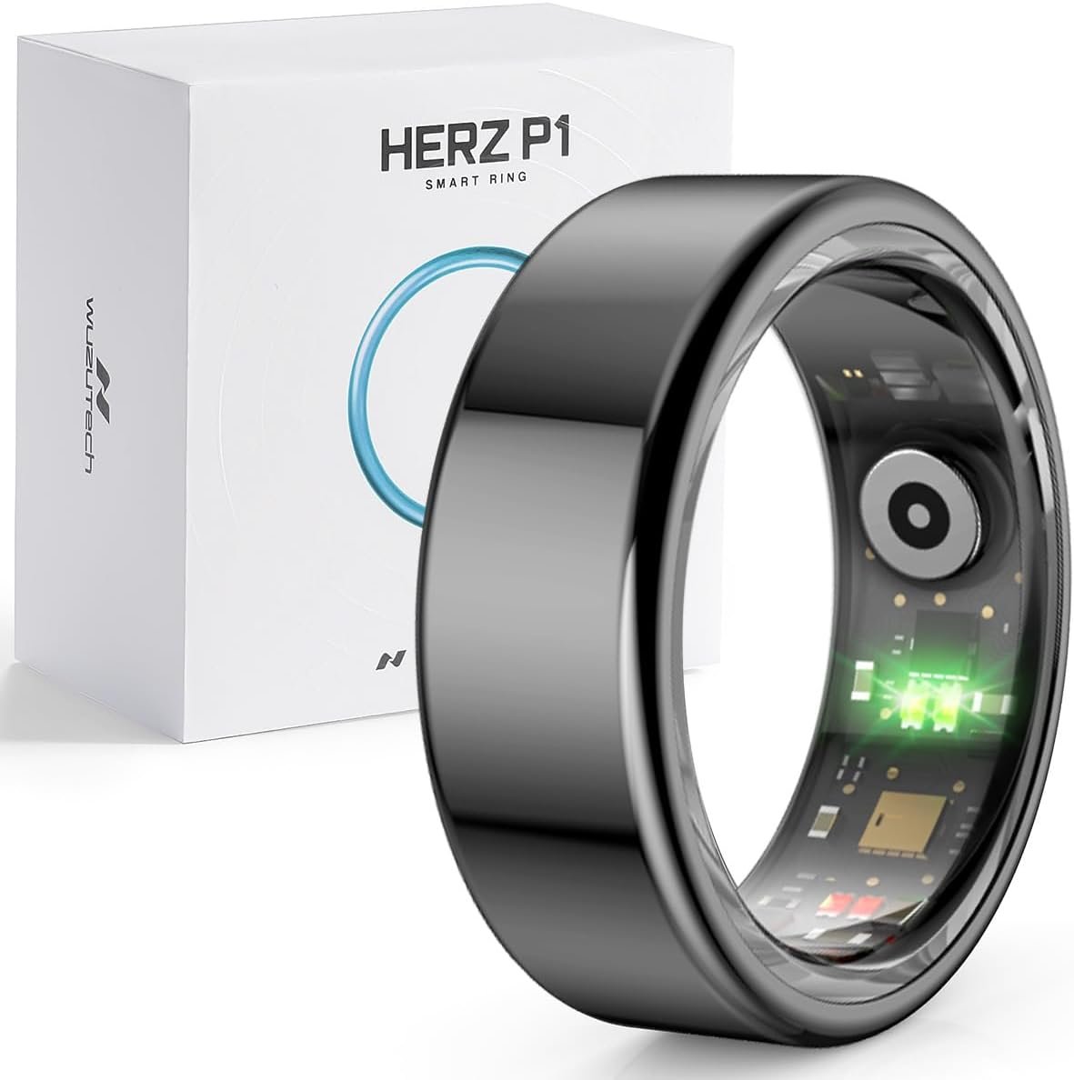 Herz P1 Smart Ring for Women & Men – (Size 8) 24/7 Health Metrics Fitness Ring, Tracks 20+ Biometrics, 6 Day Battery Life, Waterproof Stainless Steel, Free APP for iOS Android, No Subscription