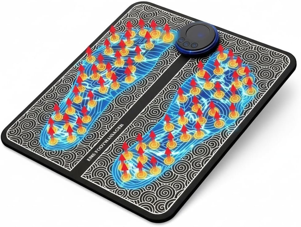 Electric Foot Massager Mat with EMS Muscle Stimulator – 19 Intensity Levels, 8 Massage Modes, Blood Circulation Foot Pad for Pain Relief & Relaxation