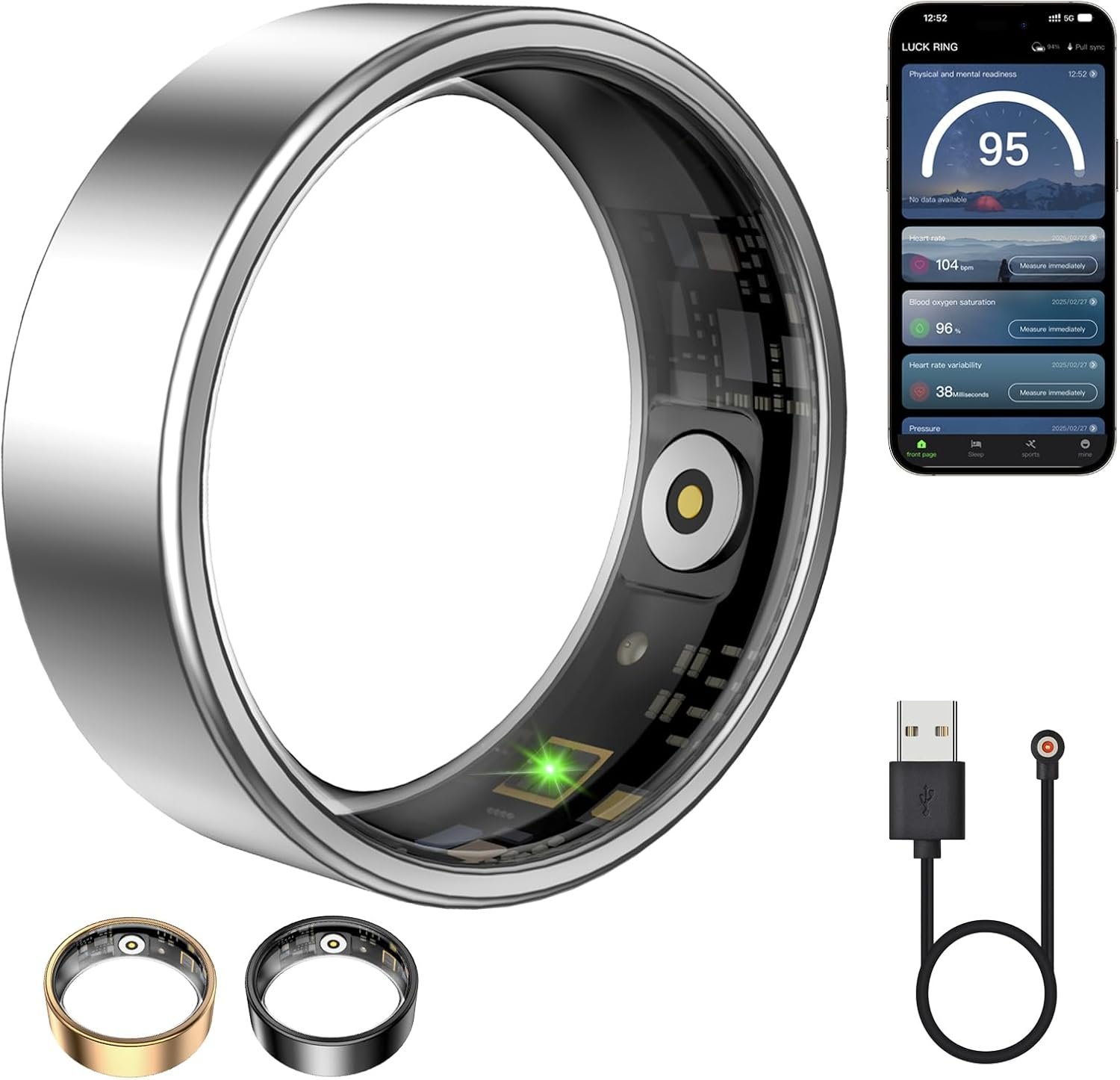 Smart Ring for Women & Men, Fitness Tracker with Heart Rate, Blood Oxygen, Sleep Monitoring, Long-Lasting Battery, IP68 Waterproof (Silver, #7)