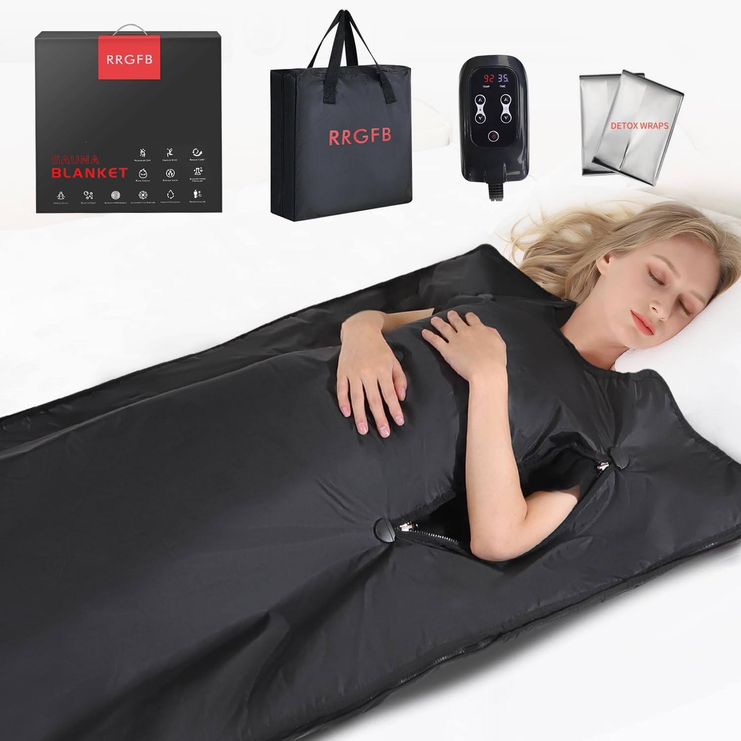 Portable Infrared Sauna Blanket, Detox & Relaxation at Home, Adjustable Timer 20-60 Min, Temperature Range 86-158℉, 6 ft x 2.6 ft, Oxford Fabric