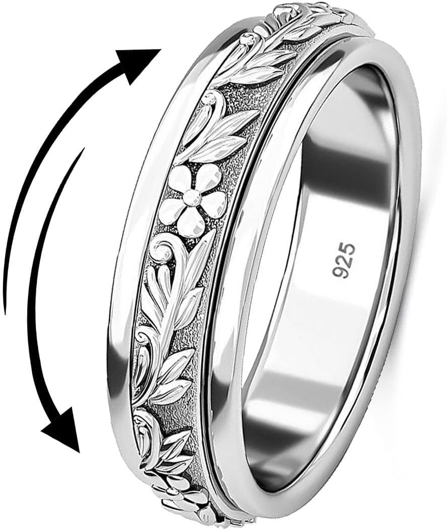Shop LC 925 Sterling Silver Spinner Fidget Ring Women – Moon Star Anxiety Rings for Women Men Platinum Plated – Worry Stress Relief Statement Promise Her Jewelry Anniversary Engagement Birthday Gifts