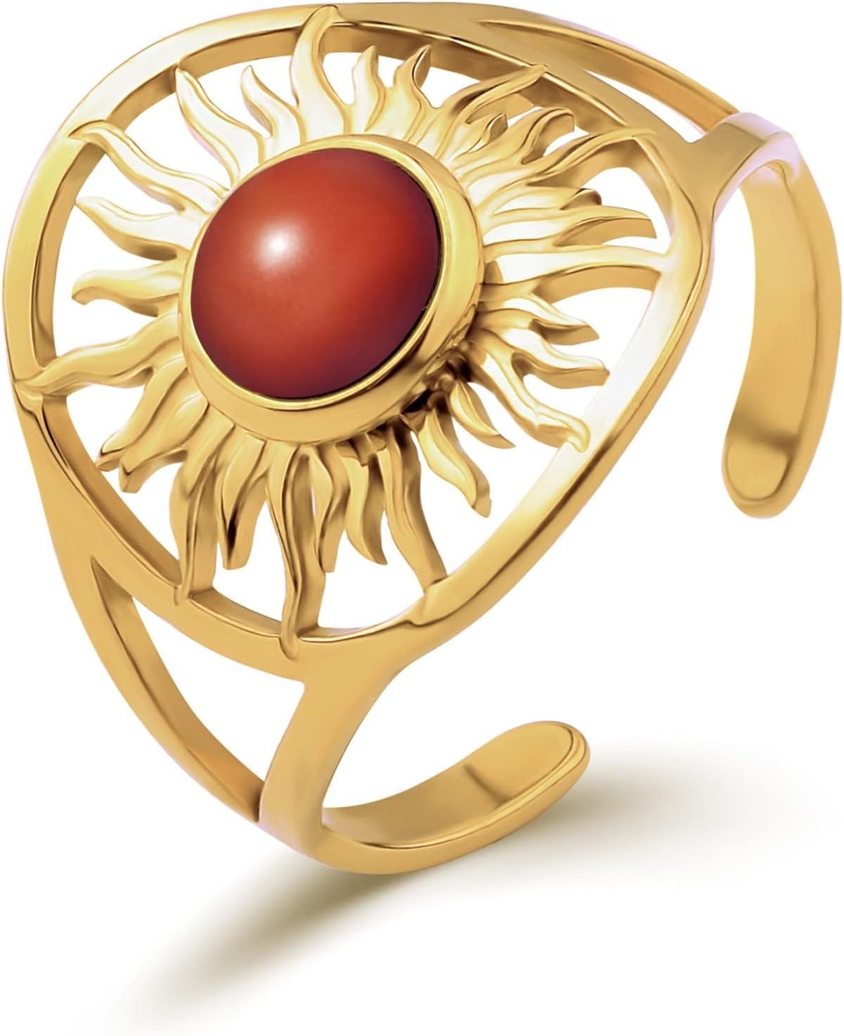 North Star Ring for Women, Boho Gold Rings for Women Vintage Knuckle Adjustable Rings, Bohemian Sun Ring Stone Moonstone Meditation Ring, Agate Yellow Gold Plated Delicate Rings Women Men