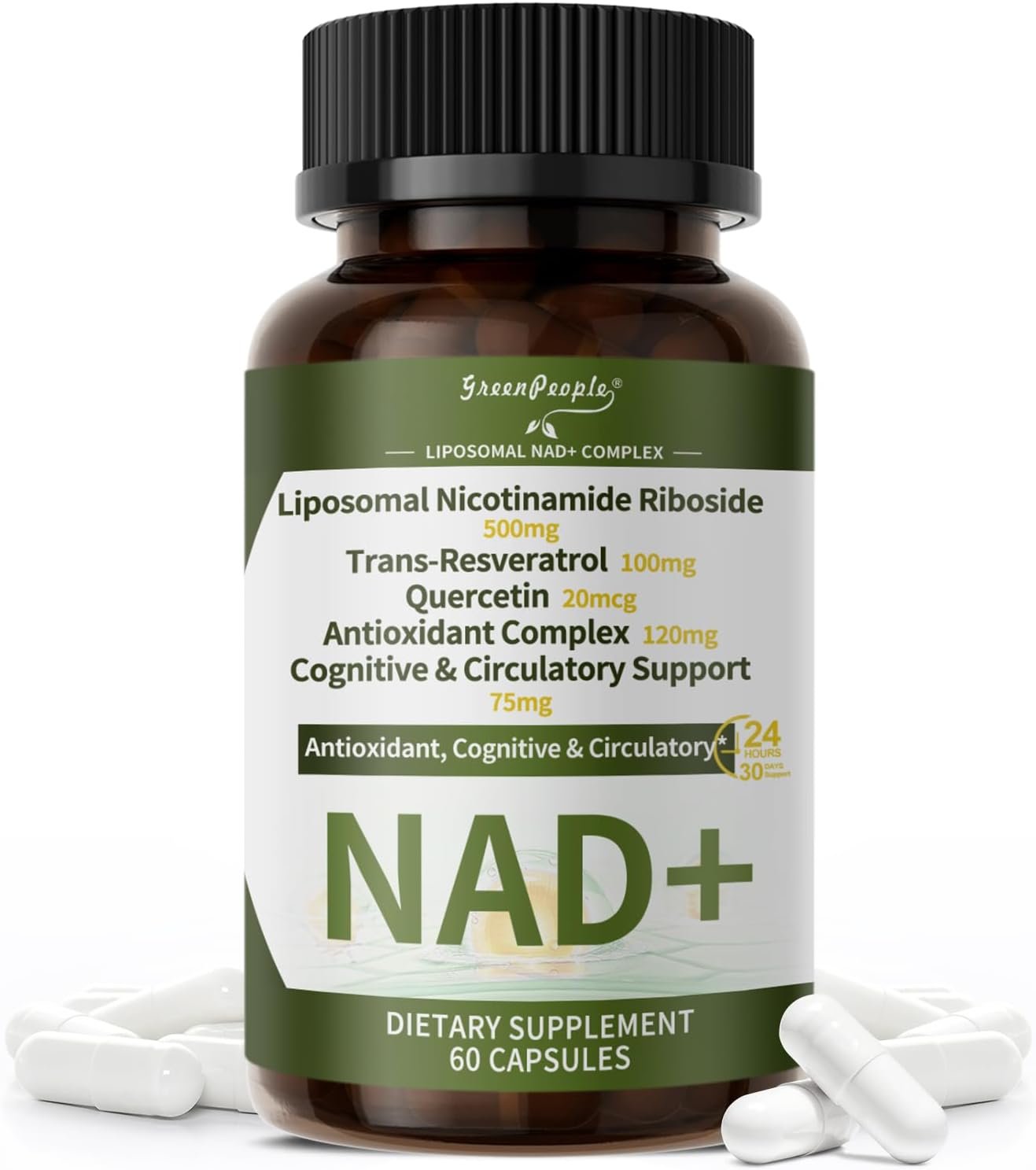 NAD+ Supplement for Women with Resveratrol , 20-in-1 NAD Plus Supplement with Liposomal Nicotinamide Riboside Boost NAD+ Levels for Cell Repair Energy, Antioxidant,Focus – 60 Vegan Capsules